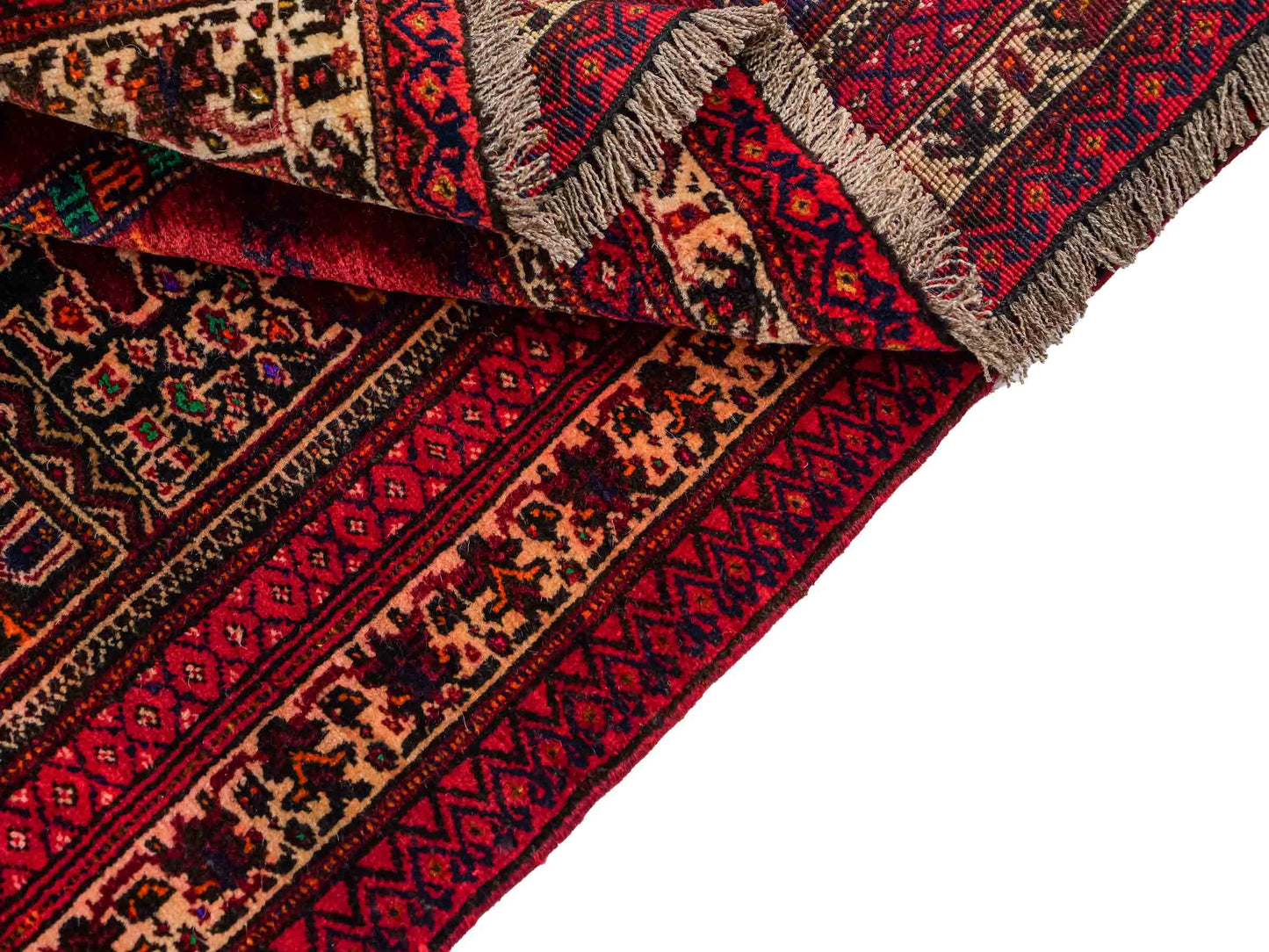 Antiker, handgeknüpfter, afghanischer Belutsch Nomadenteppich aus Wolle von Khademi. Größe: 100 x 76 cm. Farbe: Rot Verkauf durch JUPITER Intl.