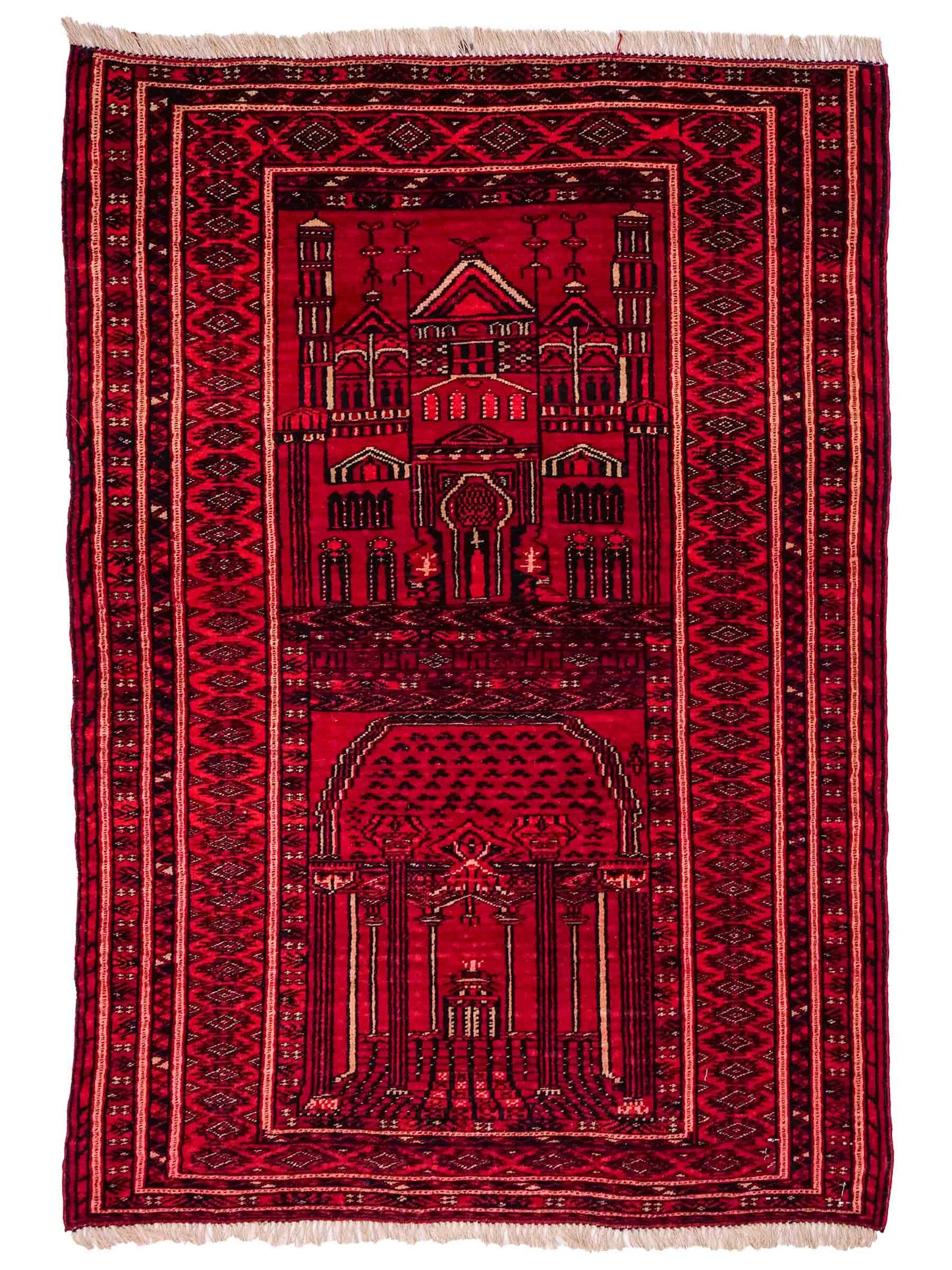 Antiker, handgeknüpfter, afghanischer Belutsch Nomadenteppich aus Wolle von Khademi. Größe: 111 x 73 cm. Farbe: Rot. Verkauf durch JUPITER Intl.