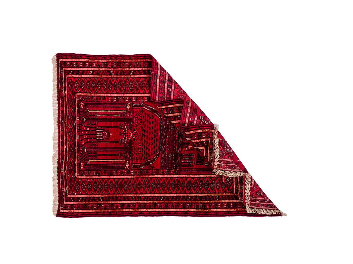 Antiker, handgeknüpfter, afghanischer Belutsch Nomadenteppich aus Wolle von Khademi. Größe: 111 x 73 cm. Farbe: Rot. Verkauf durch JUPITER Intl.