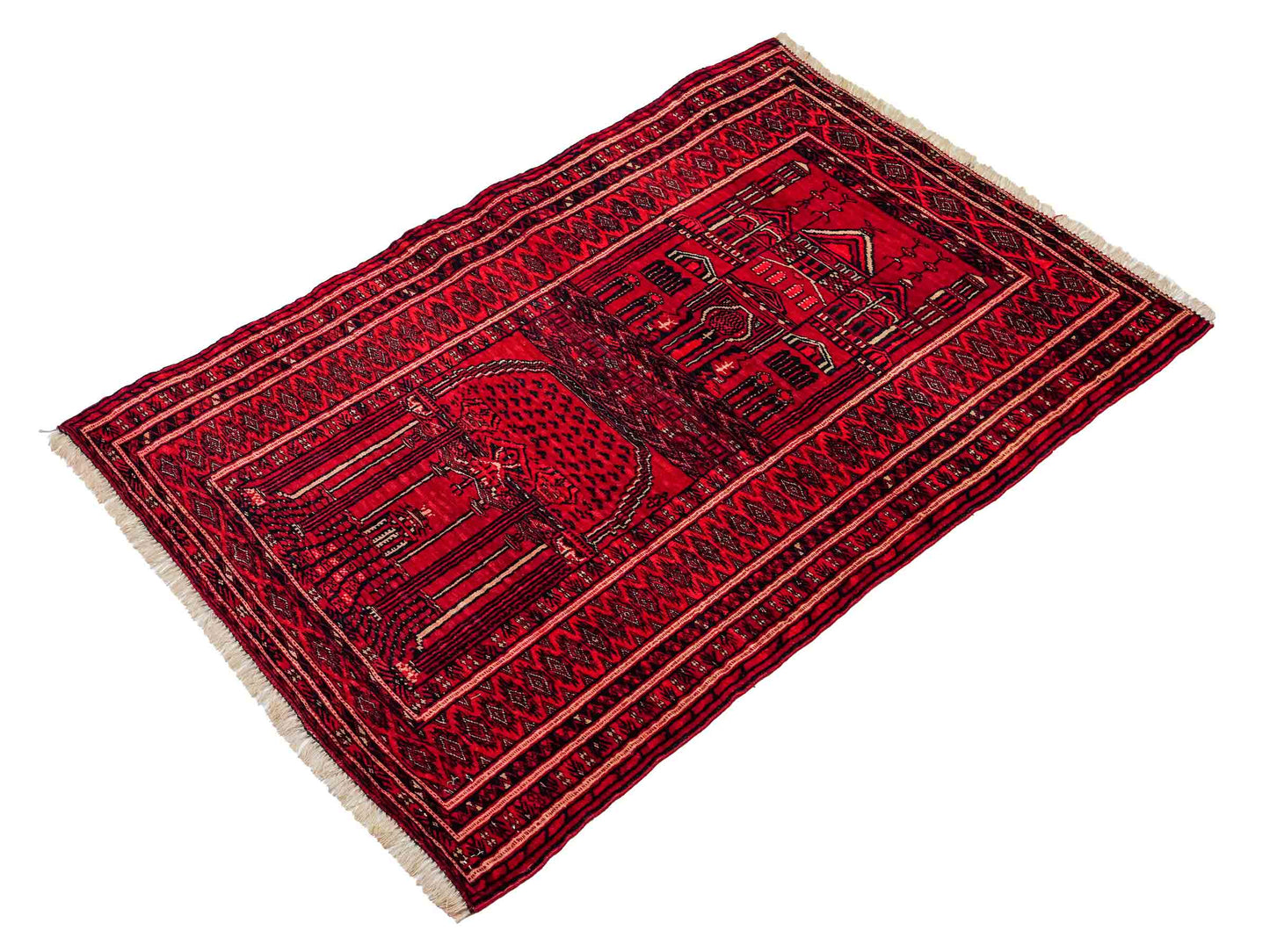 Antiker, handgeknüpfter, afghanischer Belutsch Nomadenteppich aus Wolle von Khademi. Größe: 111 x 73 cm. Farbe: Rot. Verkauf durch JUPITER Intl.