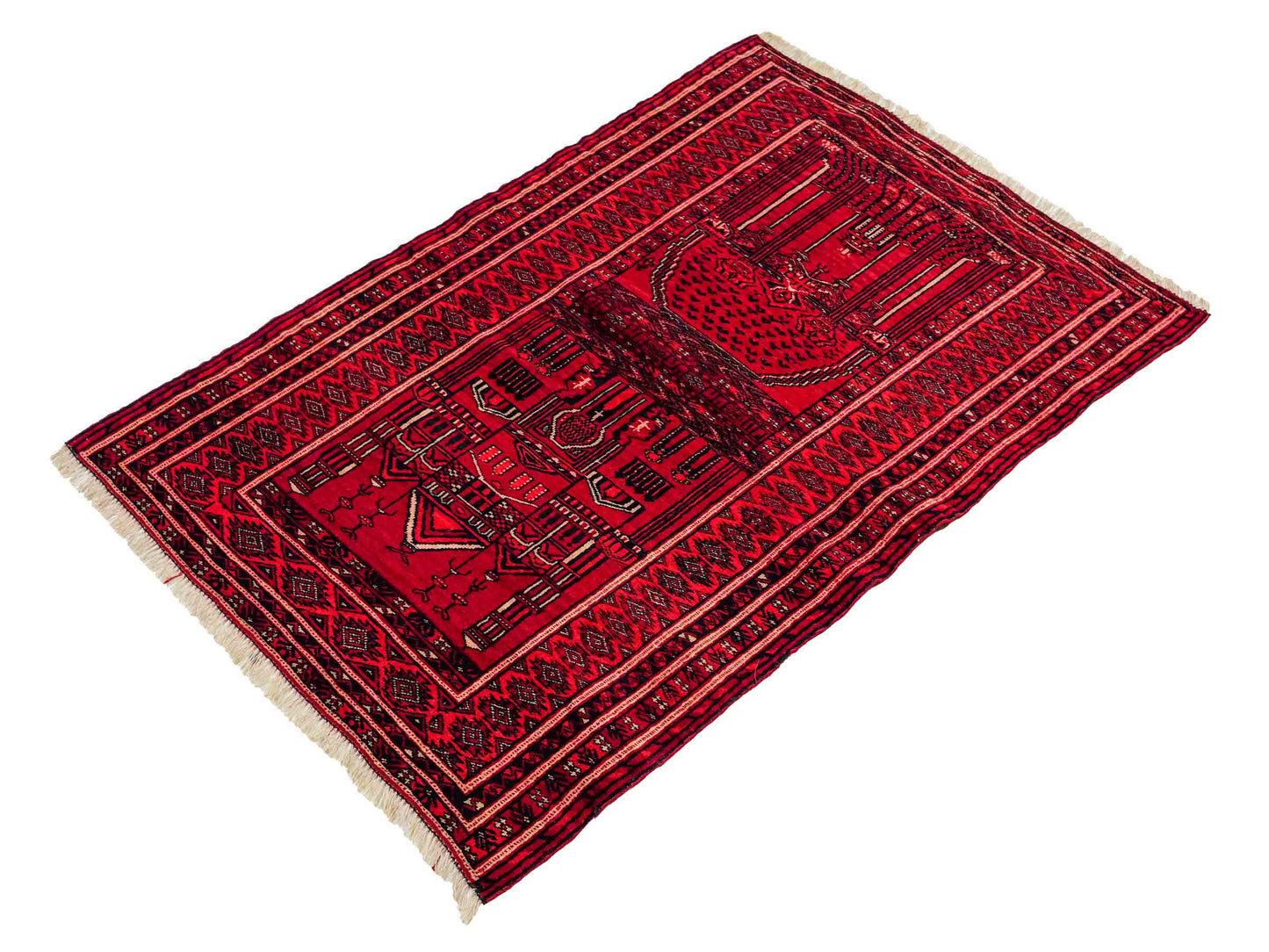 Antiker, handgeknüpfter, afghanischer Belutsch Nomadenteppich aus Wolle von Khademi. Größe: 111 x 73 cm. Farbe: Rot. Verkauf durch JUPITER Intl.