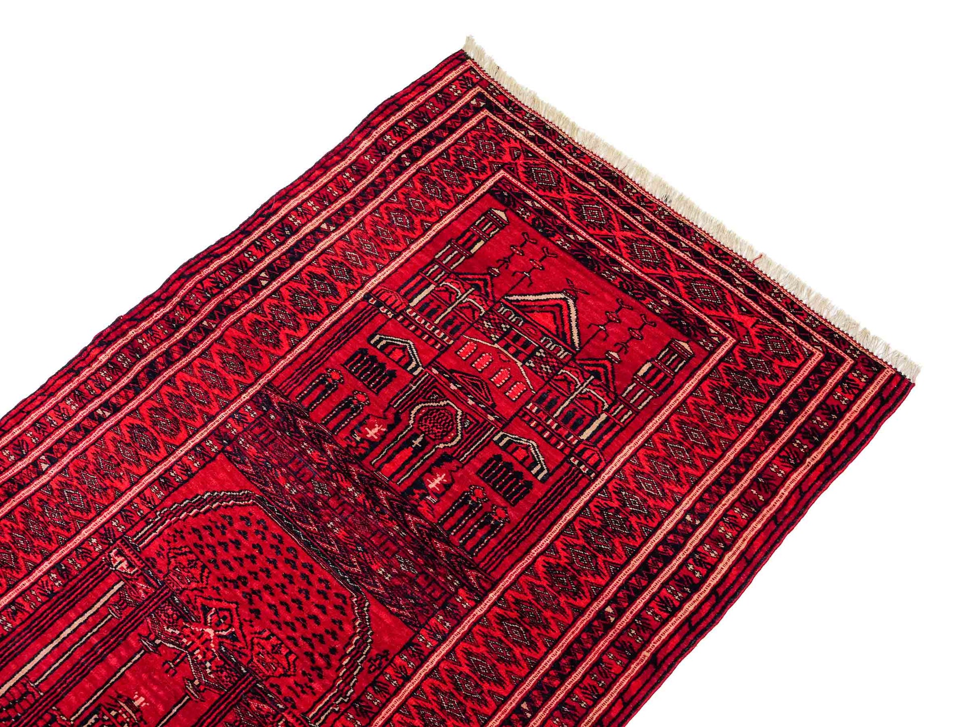 Antiker, handgeknüpfter, afghanischer Belutsch Nomadenteppich aus Wolle von Khademi. Größe: 111 x 73 cm. Farbe: Rot. Verkauf durch JUPITER Intl.