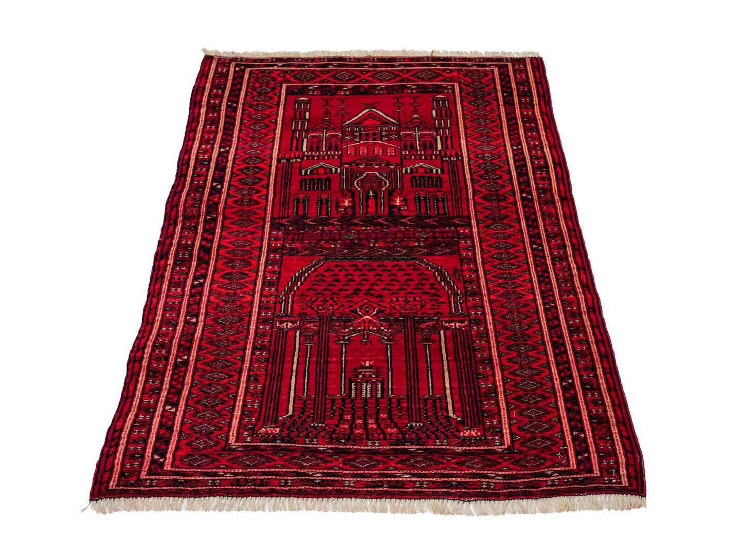 Antiker, handgeknüpfter, afghanischer Belutsch Nomadenteppich aus Wolle von Khademi. Größe: 111 x 73 cm. Farbe: Rot. Verkauf durch JUPITER Intl.