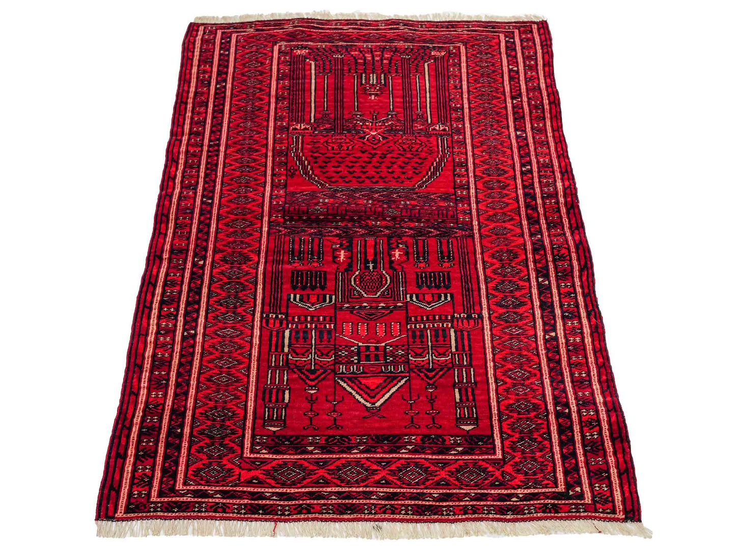 Antiker, handgeknüpfter, afghanischer Belutsch Nomadenteppich aus Wolle von Khademi. Größe: 111 x 73 cm. Farbe: Rot. Verkauf durch JUPITER Intl.