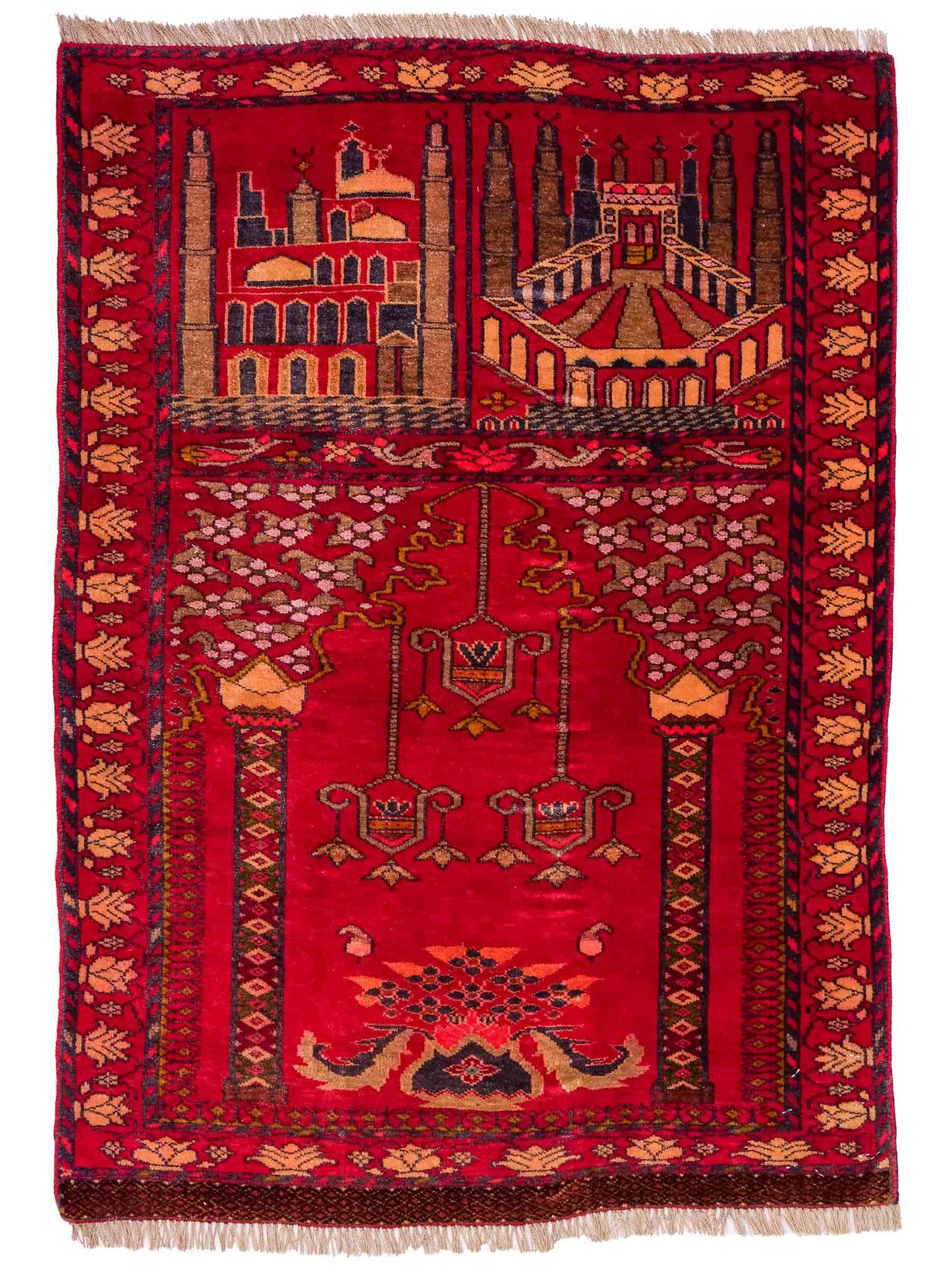 Antiker, handgeknüpfter, afghanischer Belutsch Nomadenteppich aus Wolle von Khademi. Größe: 111 x 80 cm. Farbe: Rot Verkauf durch JUPITER Intl.
