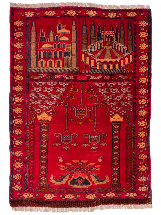 Antiker, handgeknüpfter, afghanischer Belutsch Nomadenteppich aus Wolle von Khademi. Größe: 111 x 80 cm. Farbe: Rot Verkauf durch JUPITER Intl.