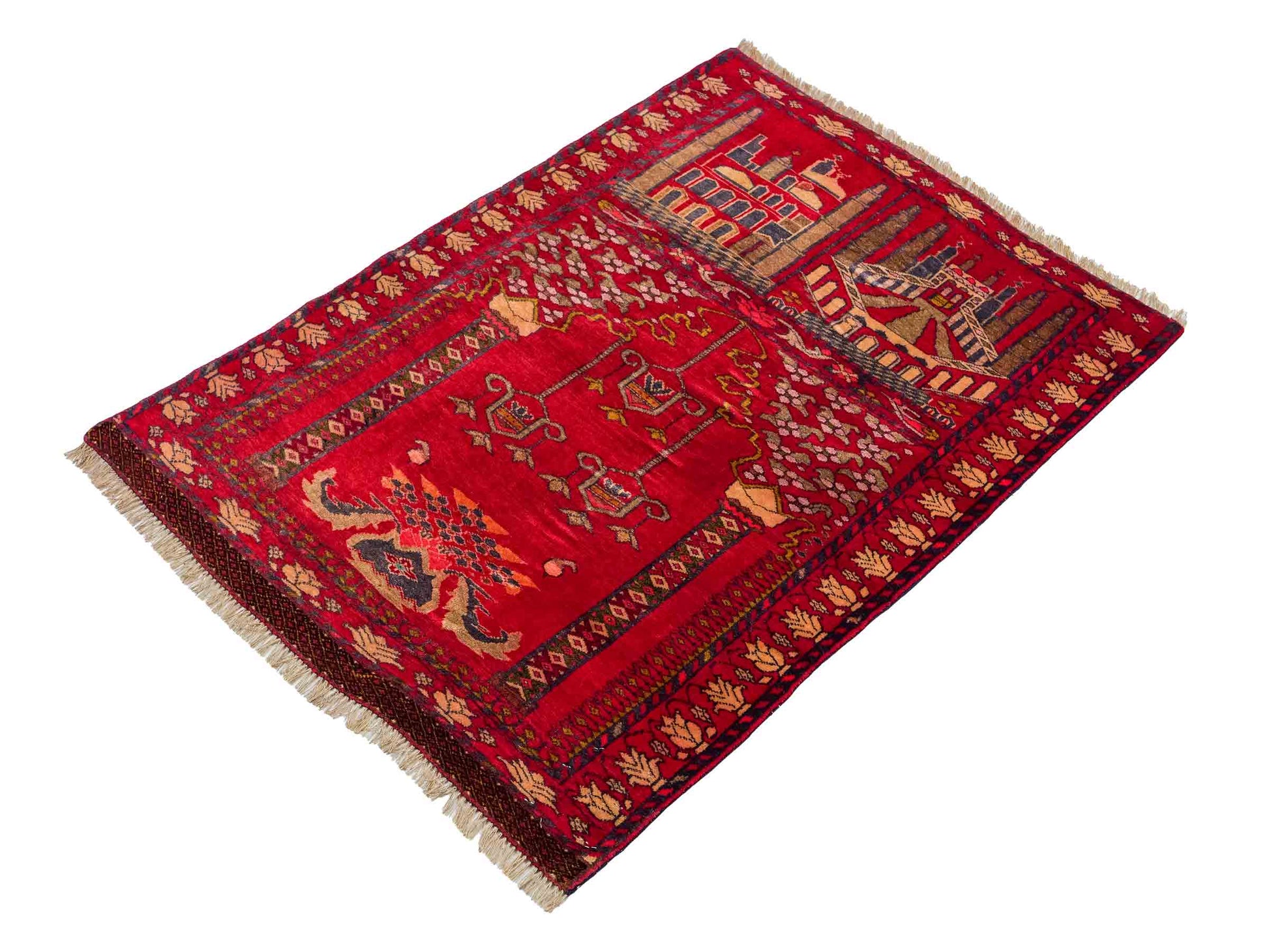 Antiker, handgeknüpfter, afghanischer Belutsch Nomadenteppich aus Wolle von Khademi. Größe: 111 x 80 cm. Farbe: Rot Verkauf durch JUPITER Intl.