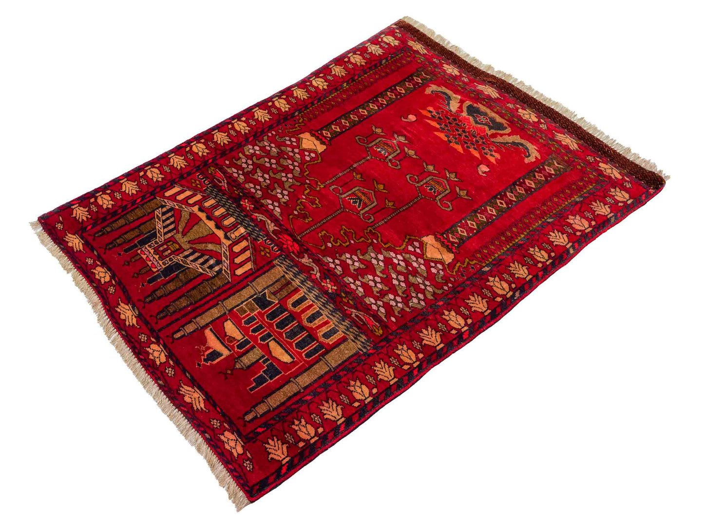 Antiker, handgeknüpfter, afghanischer Belutsch Nomadenteppich aus Wolle von Khademi. Größe: 111 x 80 cm. Farbe: Rot Verkauf durch JUPITER Intl.