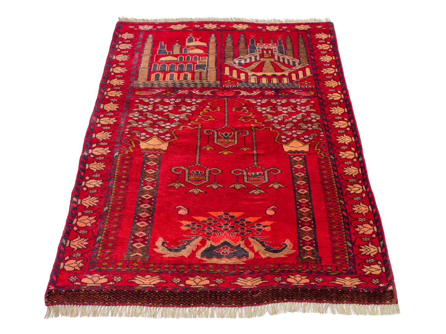 Antiker, handgeknüpfter, afghanischer Belutsch Nomadenteppich aus Wolle von Khademi. Größe: 111 x 80 cm. Farbe: Rot Verkauf durch JUPITER Intl.