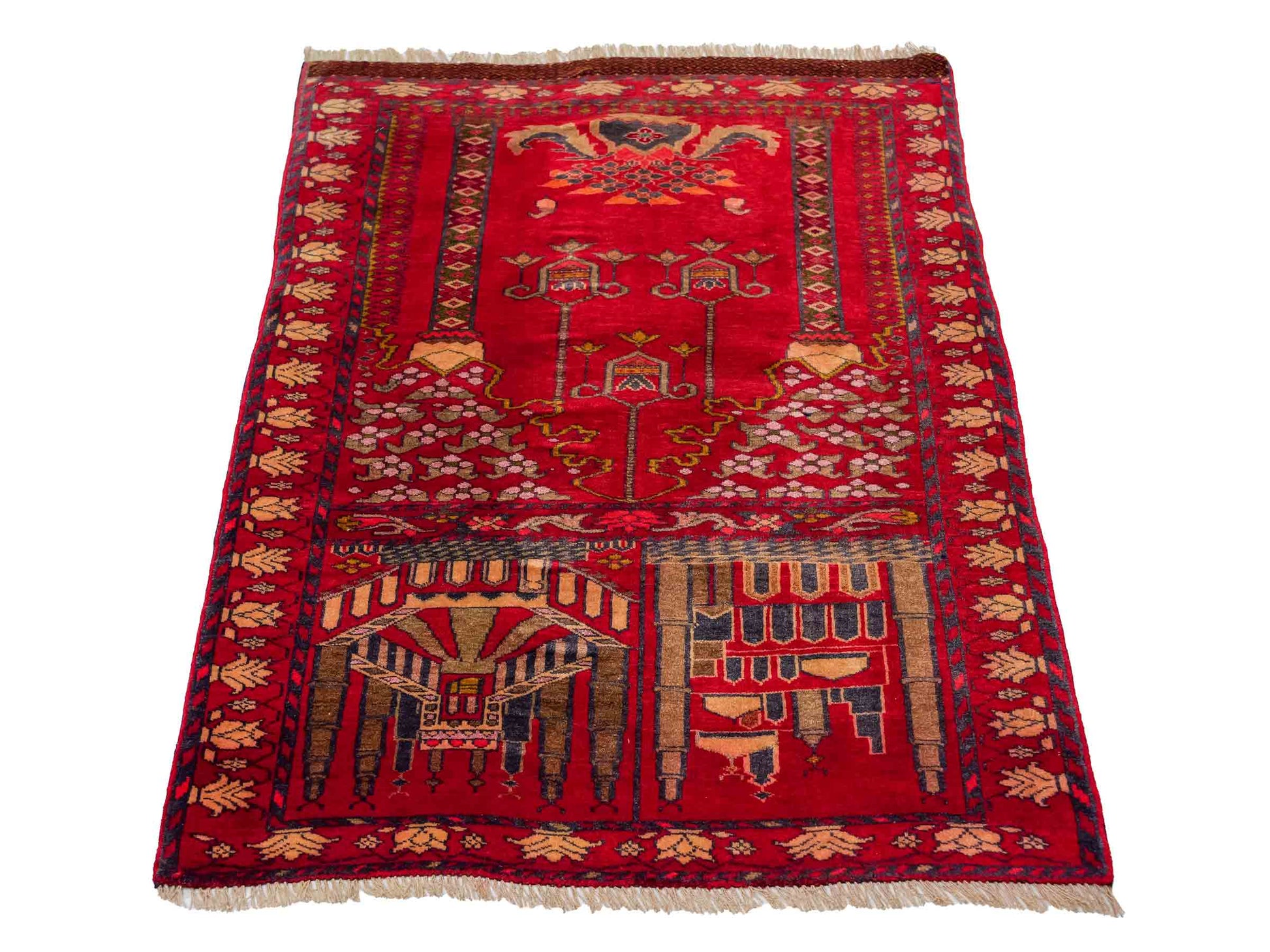 Antiker, handgeknüpfter, afghanischer Belutsch Nomadenteppich aus Wolle von Khademi. Größe: 111 x 80 cm. Farbe: Rot Verkauf durch JUPITER Intl.