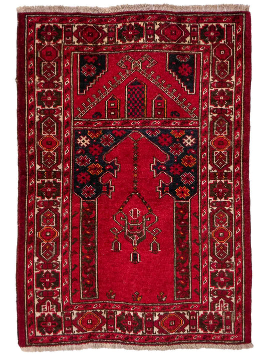 Antiker, handgeknüpfter, afghanischer Belutsch Nomadenteppich aus Wolle von Khademi. Größe: 112 x 85 cm. Farbe: Rot. Verkauf durch JUPITER Intl.