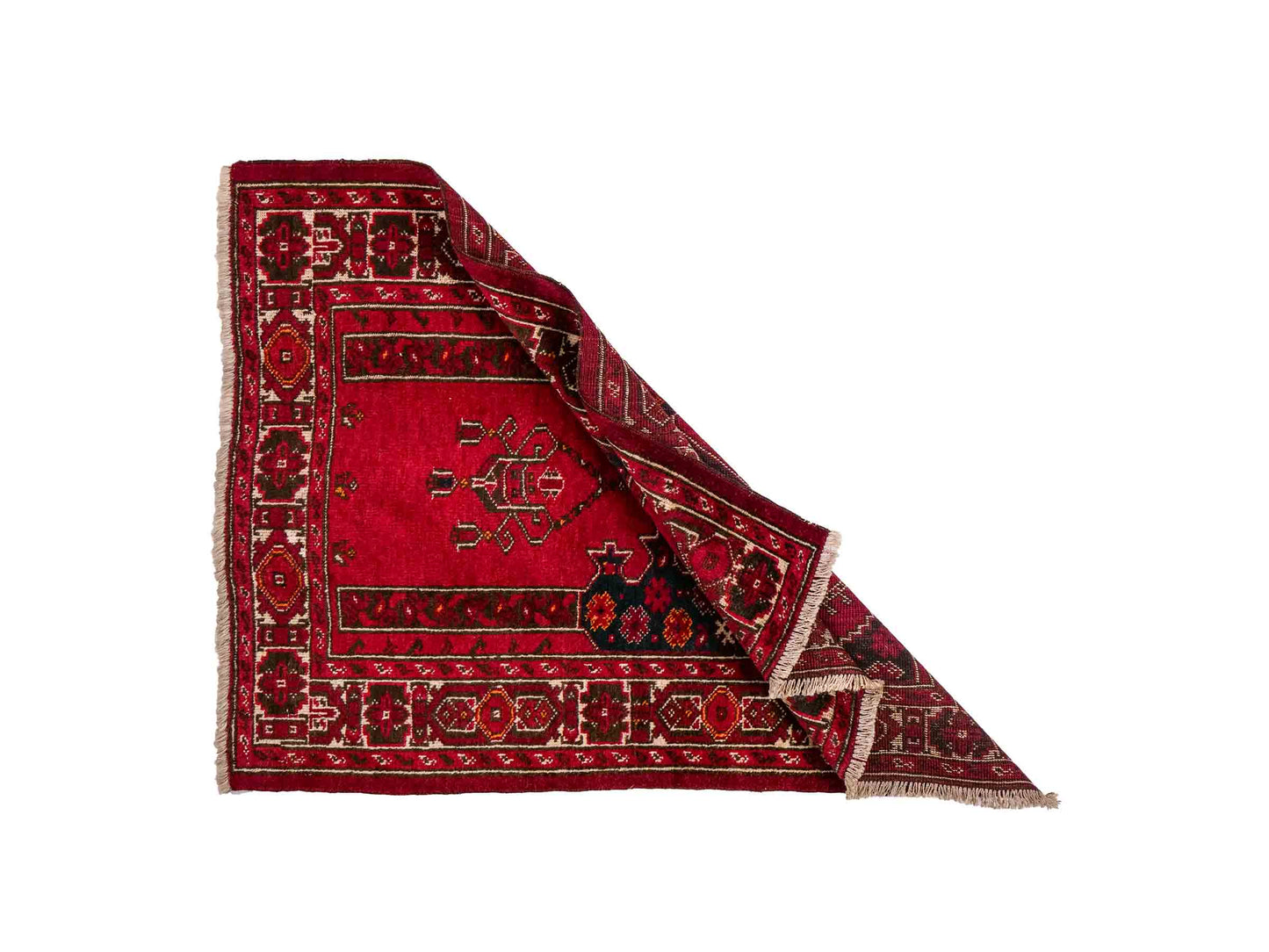 Antiker, handgeknüpfter, afghanischer Belutsch Nomadenteppich aus Wolle von Khademi. Größe: 112 x 85 cm. Farbe: Rot. Verkauf durch JUPITER Intl.