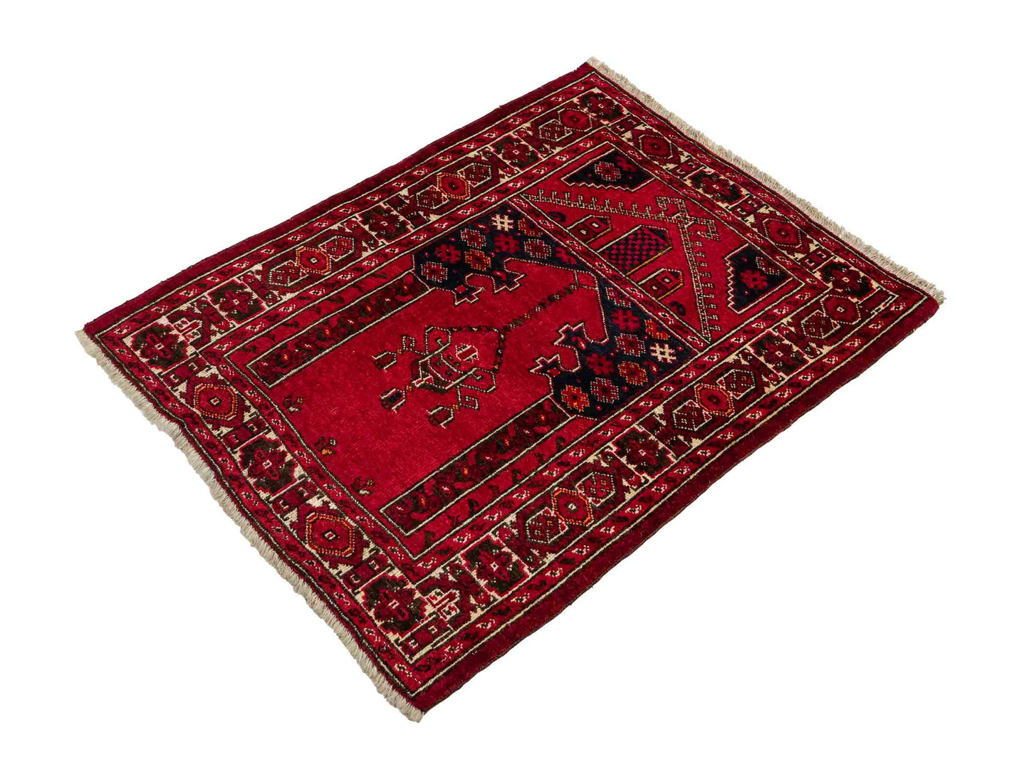 Antiker, handgeknüpfter, afghanischer Belutsch Nomadenteppich aus Wolle von Khademi. Größe: 112 x 85 cm. Farbe: Rot. Verkauf durch JUPITER Intl.