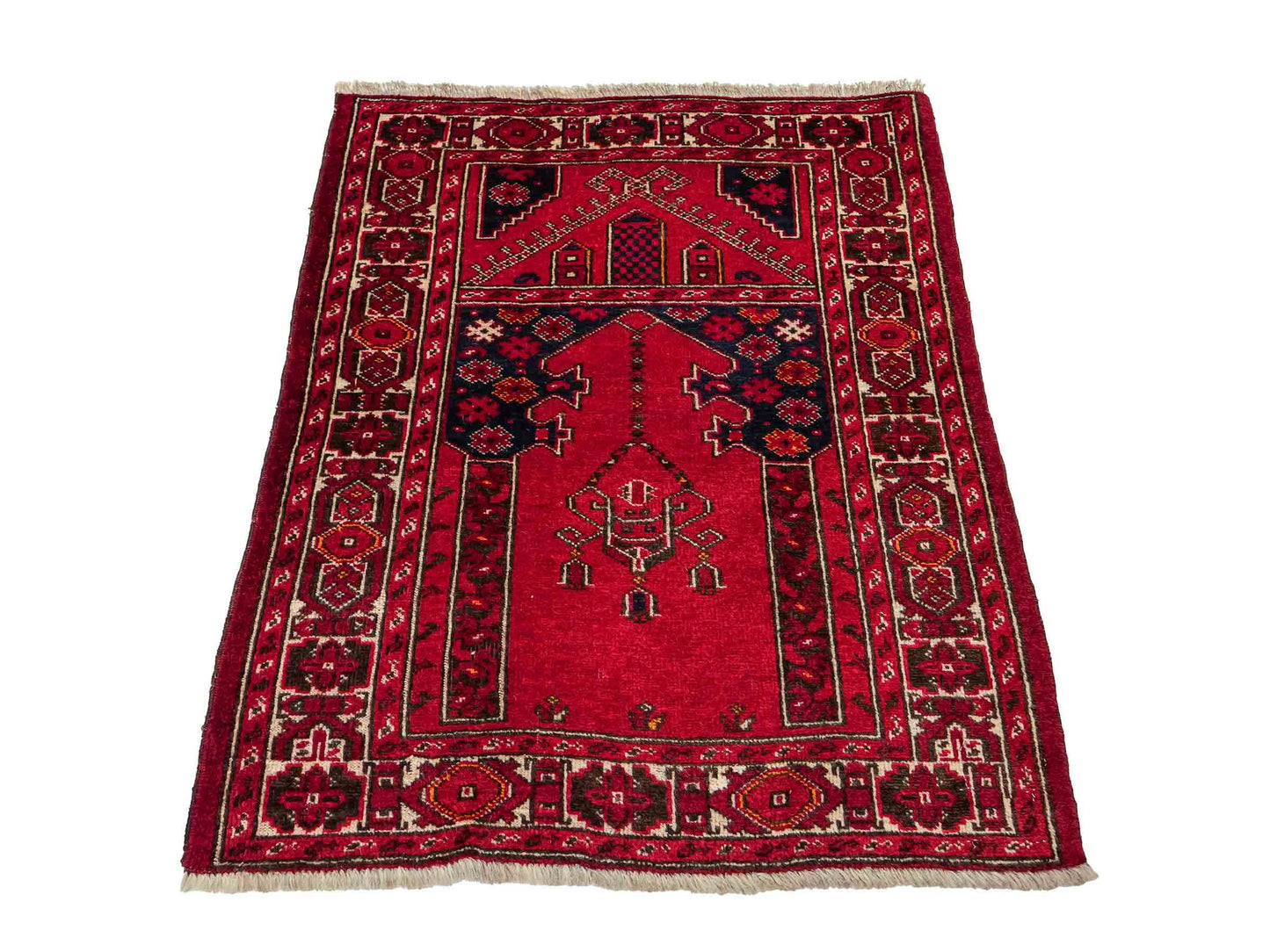 Antiker, handgeknüpfter, afghanischer Belutsch Nomadenteppich aus Wolle von Khademi. Größe: 112 x 85 cm. Farbe: Rot. Verkauf durch JUPITER Intl.
