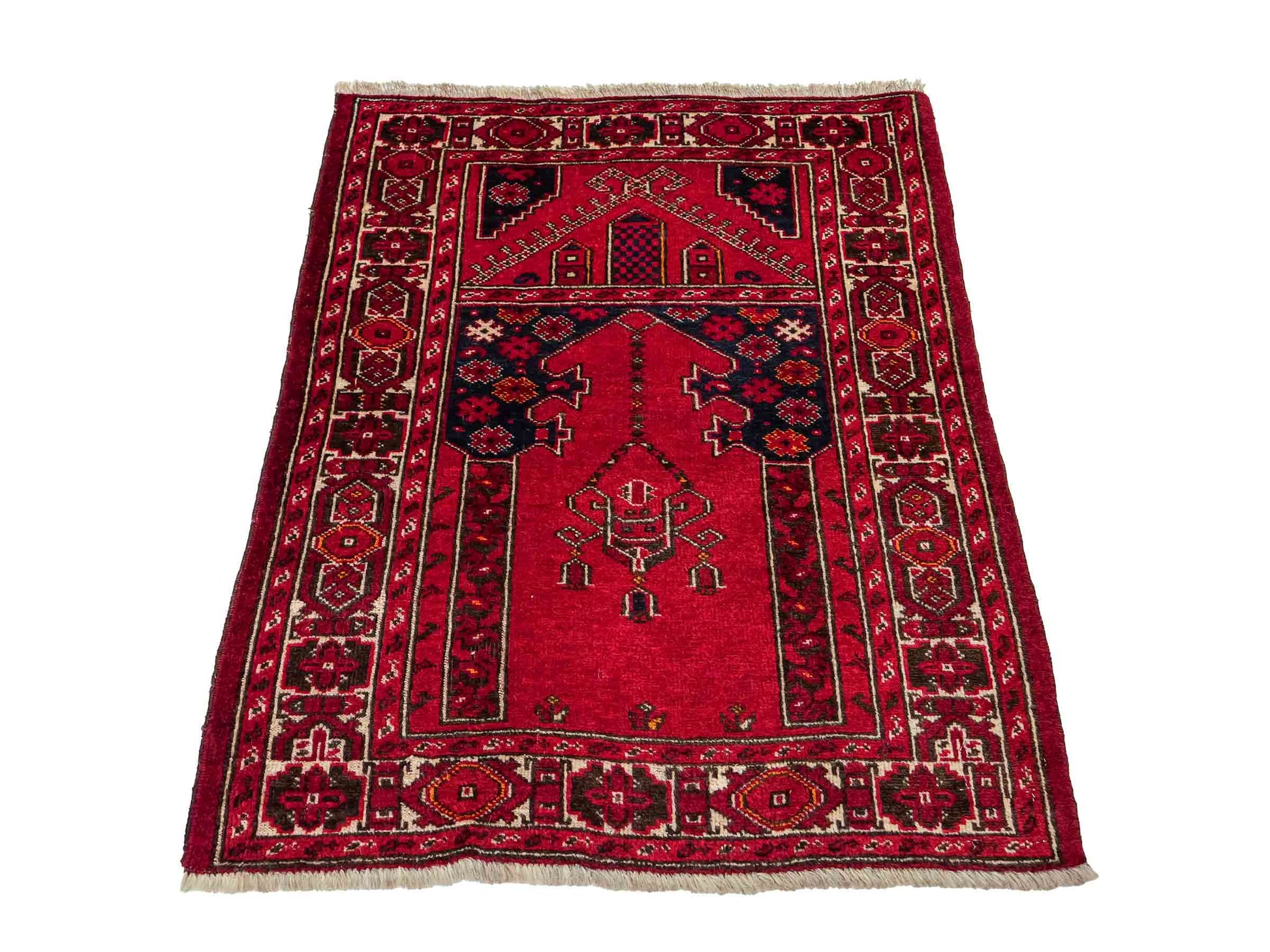 Antiker, handgeknüpfter, afghanischer Belutsch Nomadenteppich aus Wolle von Khademi. Größe: 112 x 85 cm. Farbe: Rot. Verkauf durch JUPITER Intl.
