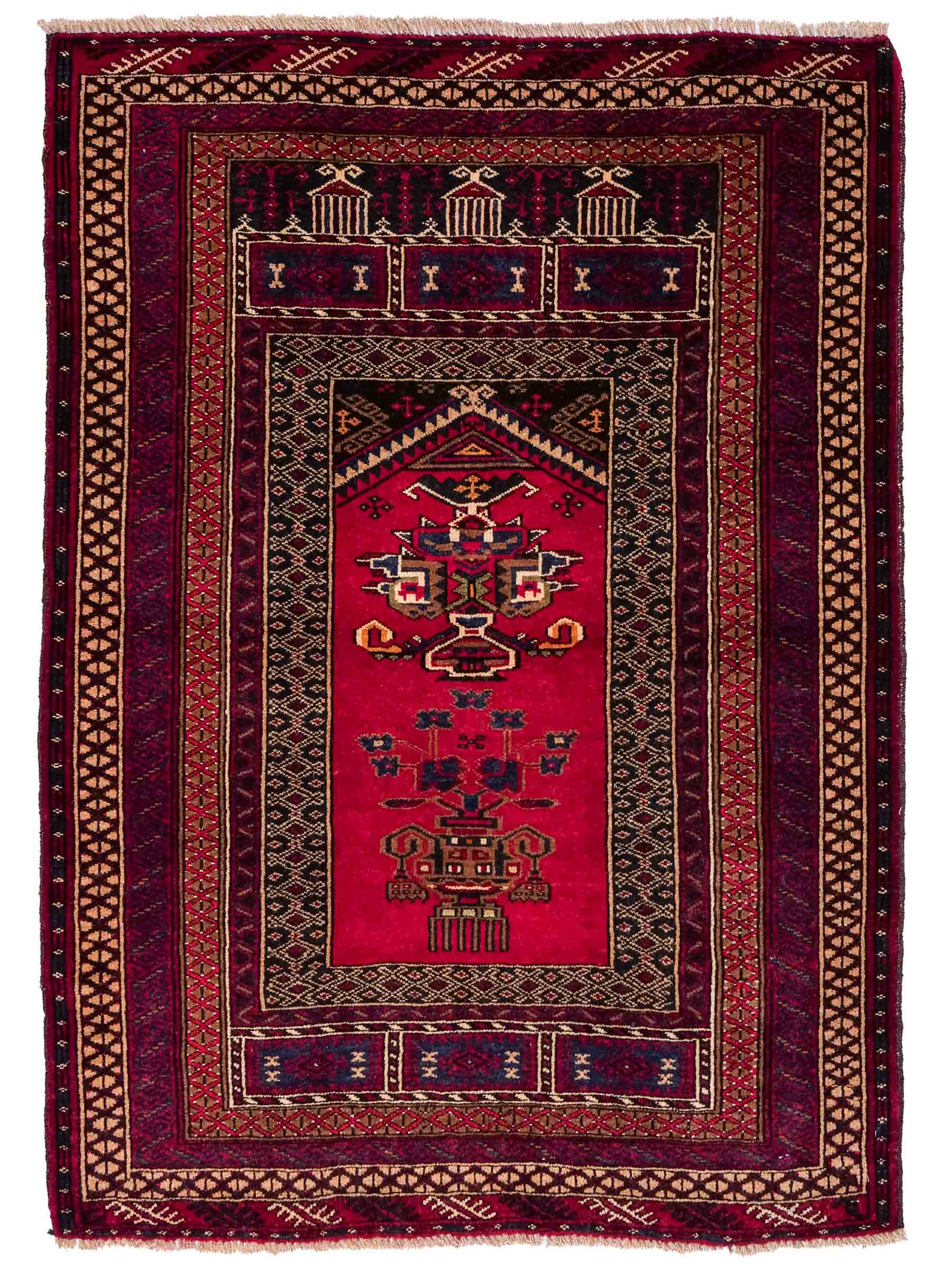 Antiker, handgeknüpfter, afghanischer Belutsch Nomadenteppich aus Wolle von Khademi. Größe: 112 x 90 cm. Farbe: Rot. Verkauf durch JUPITER Intl.