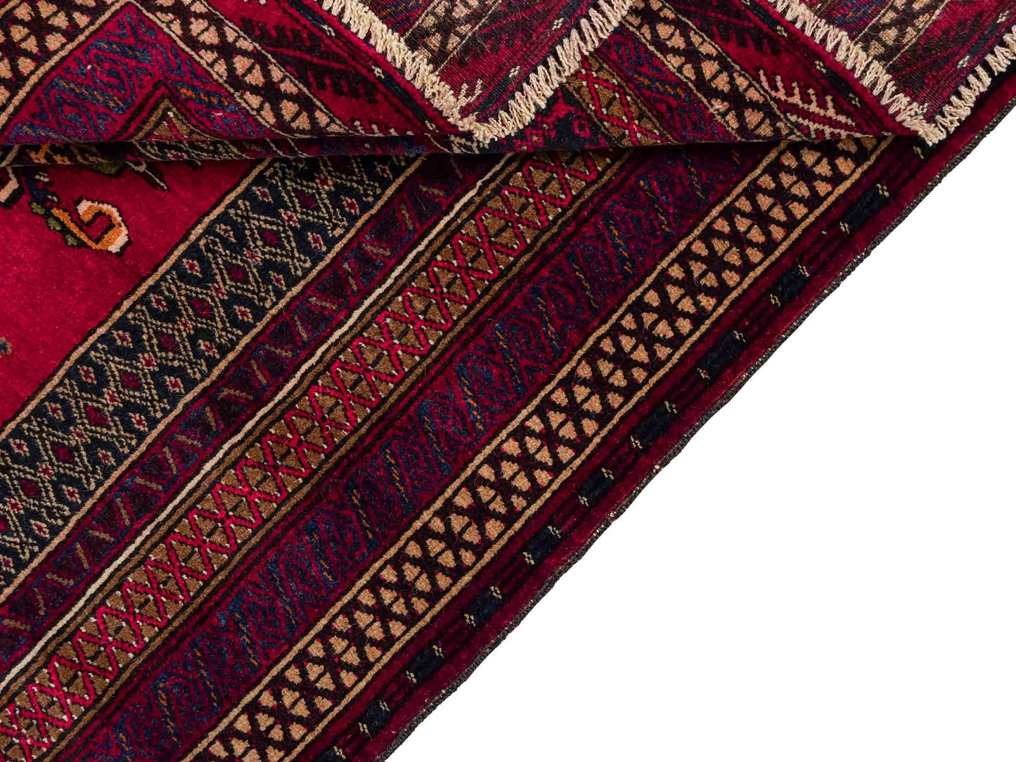 Antiker, handgeknüpfter, afghanischer Belutsch Nomadenteppich aus Wolle von Khademi. Größe: 112 x 90 cm. Farbe: Rot. Verkauf durch JUPITER Intl.