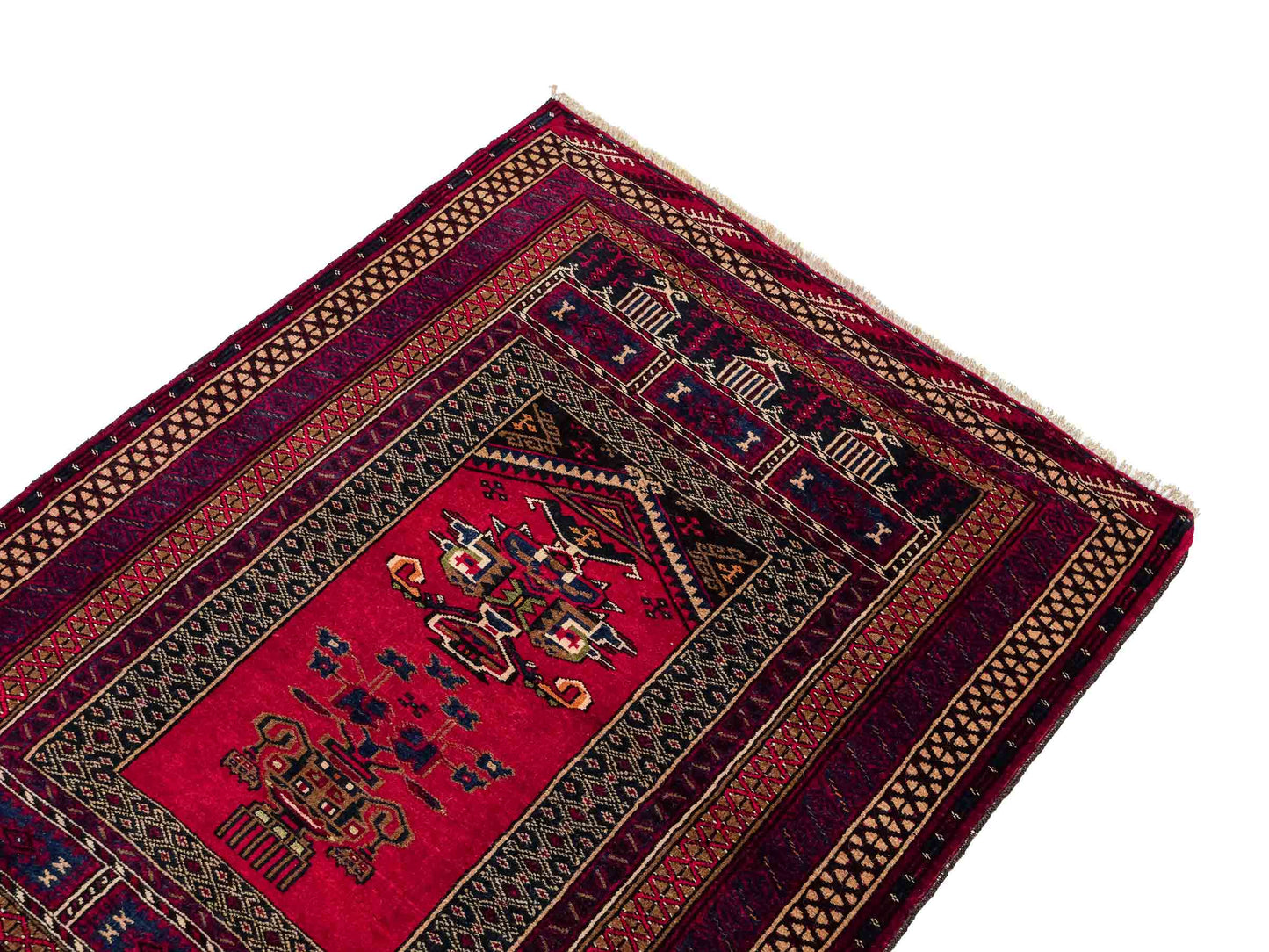 Antiker, handgeknüpfter, afghanischer Belutsch Nomadenteppich aus Wolle von Khademi. Größe: 112 x 90 cm. Farbe: Rot. Verkauf durch JUPITER Intl.