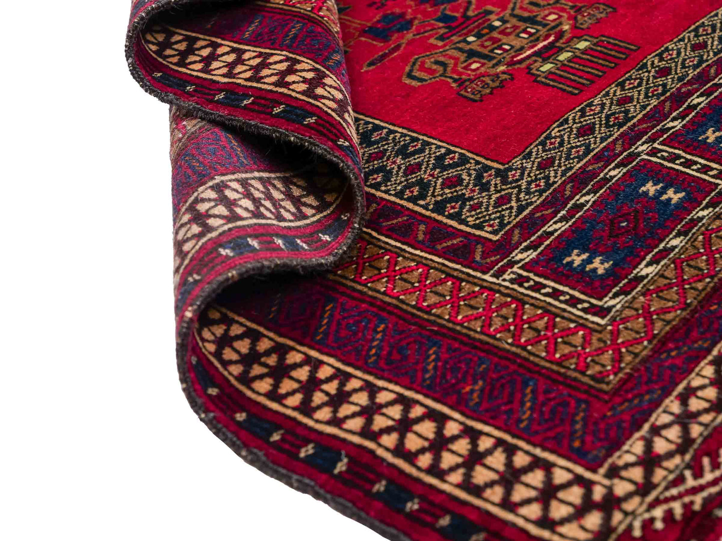 Antiker, handgeknüpfter, afghanischer Belutsch Nomadenteppich aus Wolle von Khademi. Größe: 112 x 90 cm. Farbe: Rot. Verkauf durch JUPITER Intl.