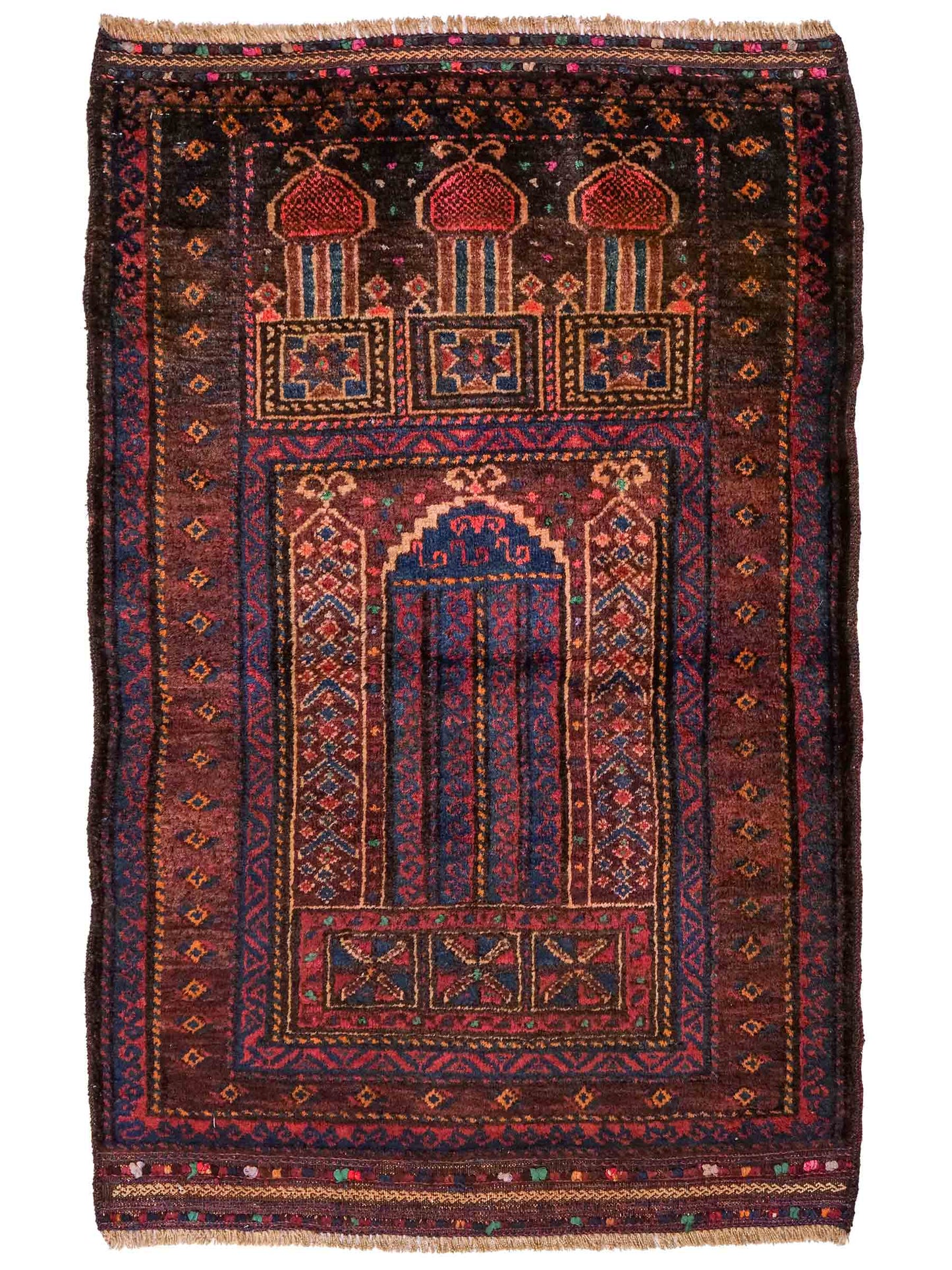 Antiker, handgeknüpfter, afghanischer Belutsch Nomadenteppich aus Wolle von Khademi. Größe: 113 x 81 cm. Farbe: Braun. Verkauf durch JUPITER Intl.