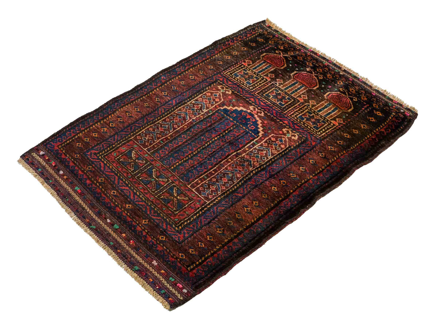 Antiker, handgeknüpfter, afghanischer Belutsch Nomadenteppich aus Wolle von Khademi. Größe: 113 x 81 cm. Farbe: Braun. Verkauf durch JUPITER Intl.