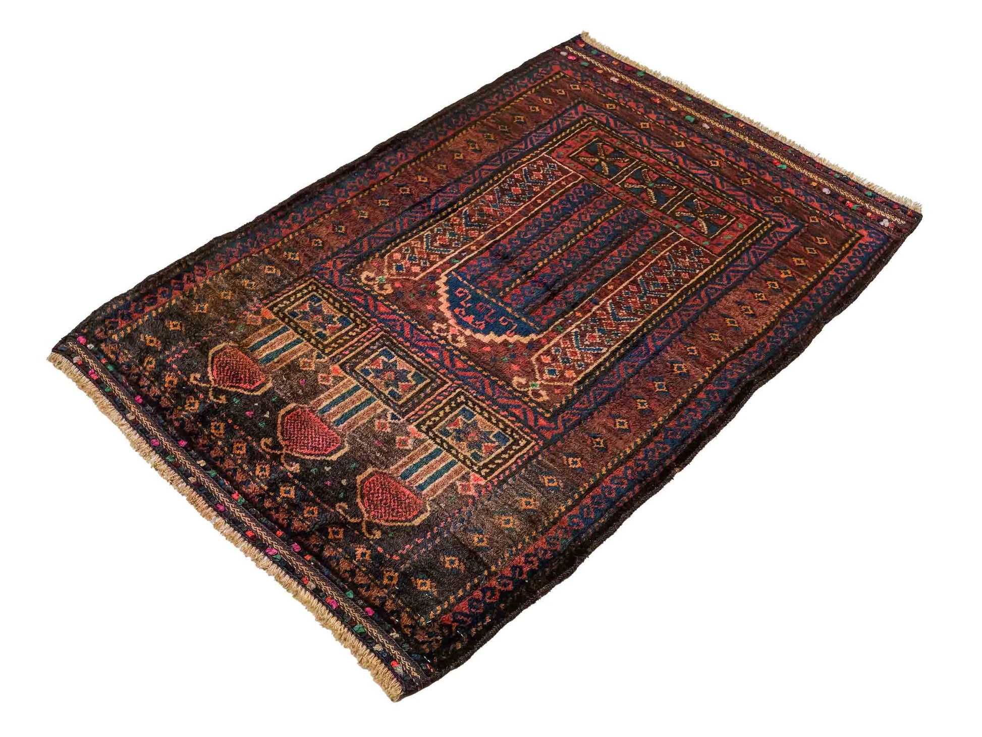 Antiker, handgeknüpfter, afghanischer Belutsch Nomadenteppich aus Wolle von Khademi. Größe: 113 x 81 cm. Farbe: Braun. Verkauf durch JUPITER Intl.