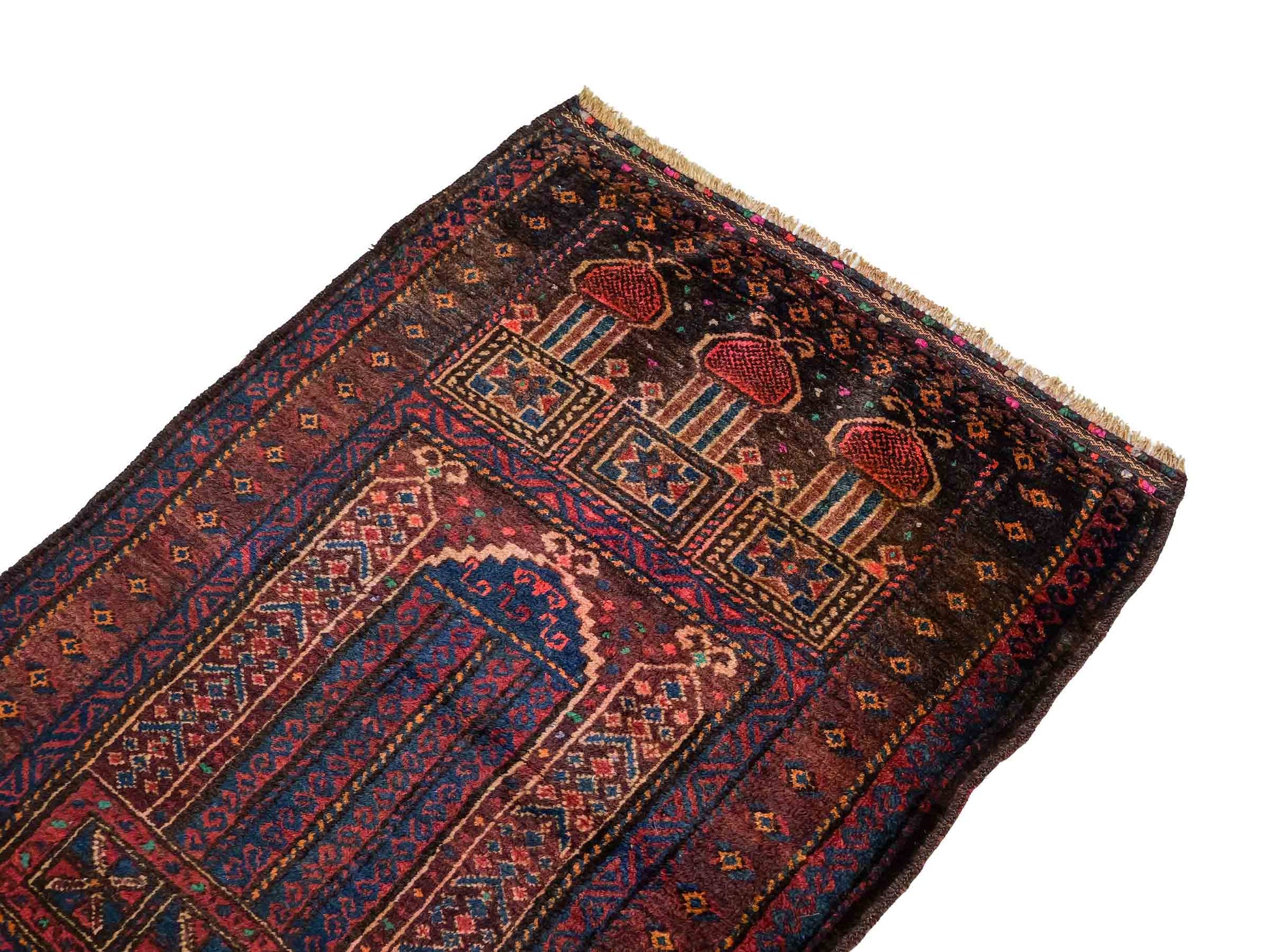 Antiker, handgeknüpfter, afghanischer Belutsch Nomadenteppich aus Wolle von Khademi. Größe: 113 x 81 cm. Farbe: Braun. Verkauf durch JUPITER Intl.