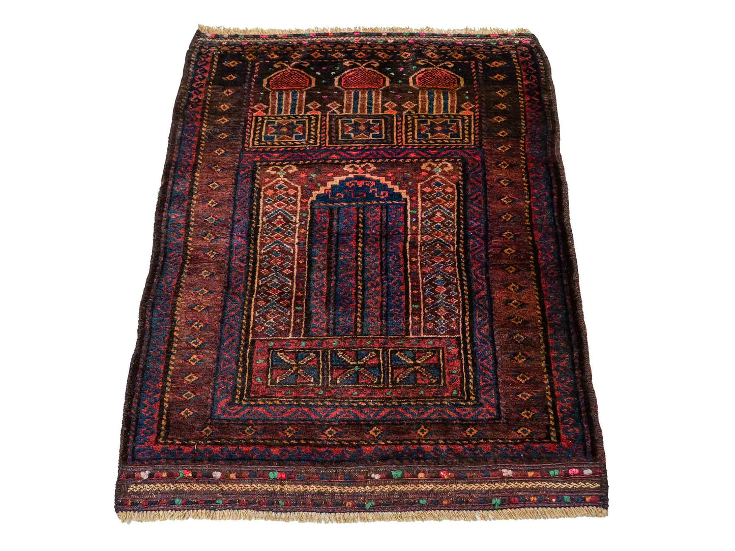 Antiker, handgeknüpfter, afghanischer Belutsch Nomadenteppich aus Wolle von Khademi. Größe: 113 x 81 cm. Farbe: Braun. Verkauf durch JUPITER Intl.