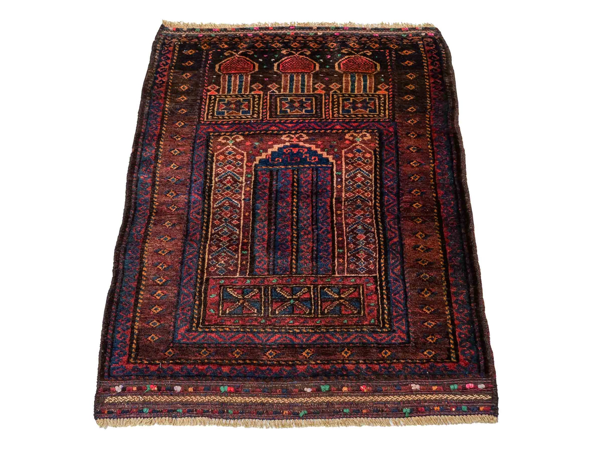 Antiker, handgeknüpfter, afghanischer Belutsch Nomadenteppich aus Wolle von Khademi. Größe: 113 x 81 cm. Farbe: Braun. Verkauf durch JUPITER Intl.