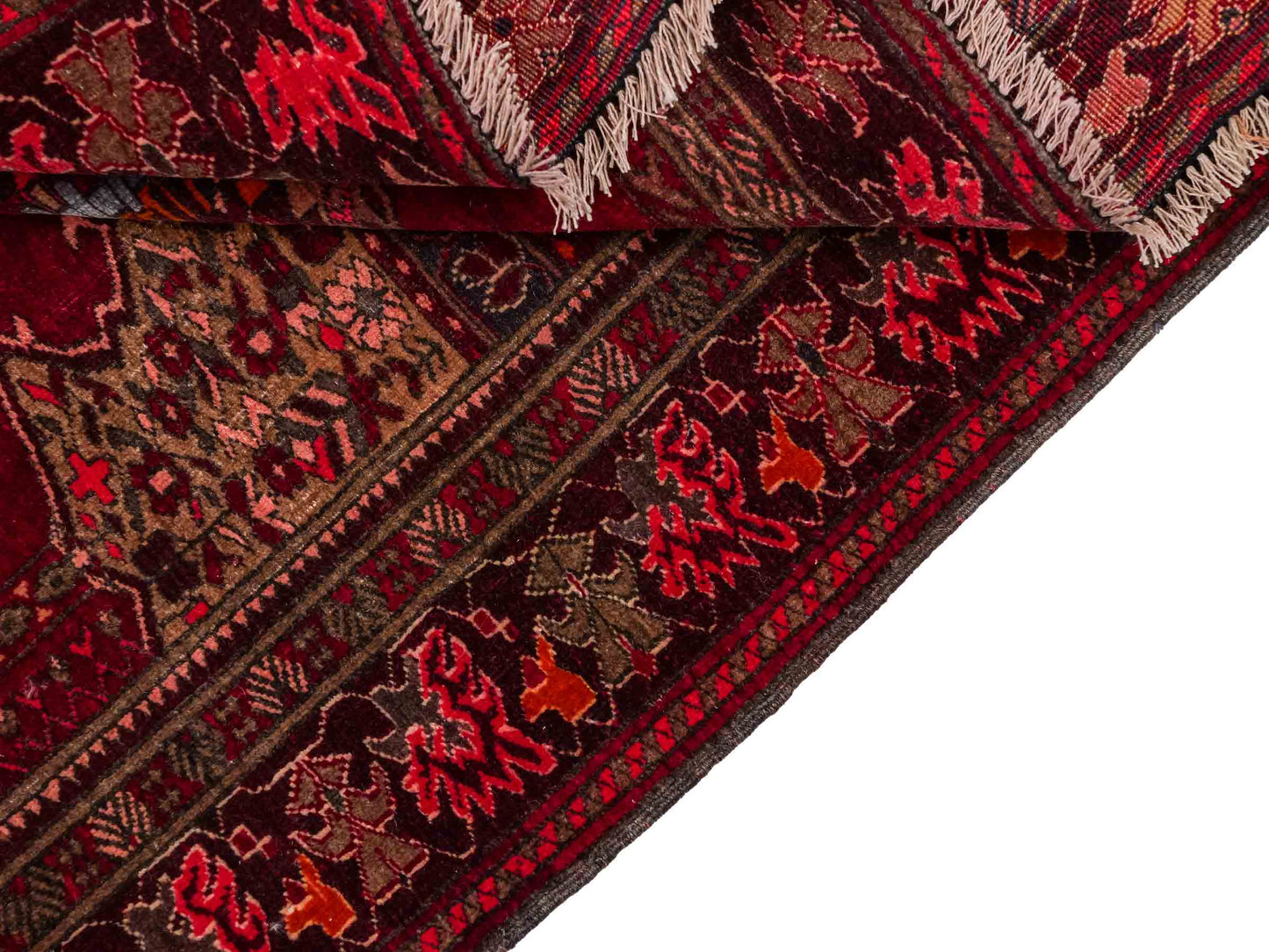 Antiker, handgeknüpfter, afghanischer Belutsch Nomadenteppich aus Wolle von Khademi. Größe: 113 x 84 cm. Farbe: Rot. Verkauf durch JUPITER Intl.