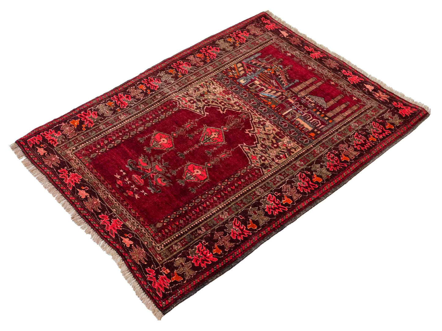 Antiker, handgeknüpfter, afghanischer Belutsch Nomadenteppich aus Wolle von Khademi. Größe: 113 x 84 cm. Farbe: Rot. Verkauf durch JUPITER Intl.
