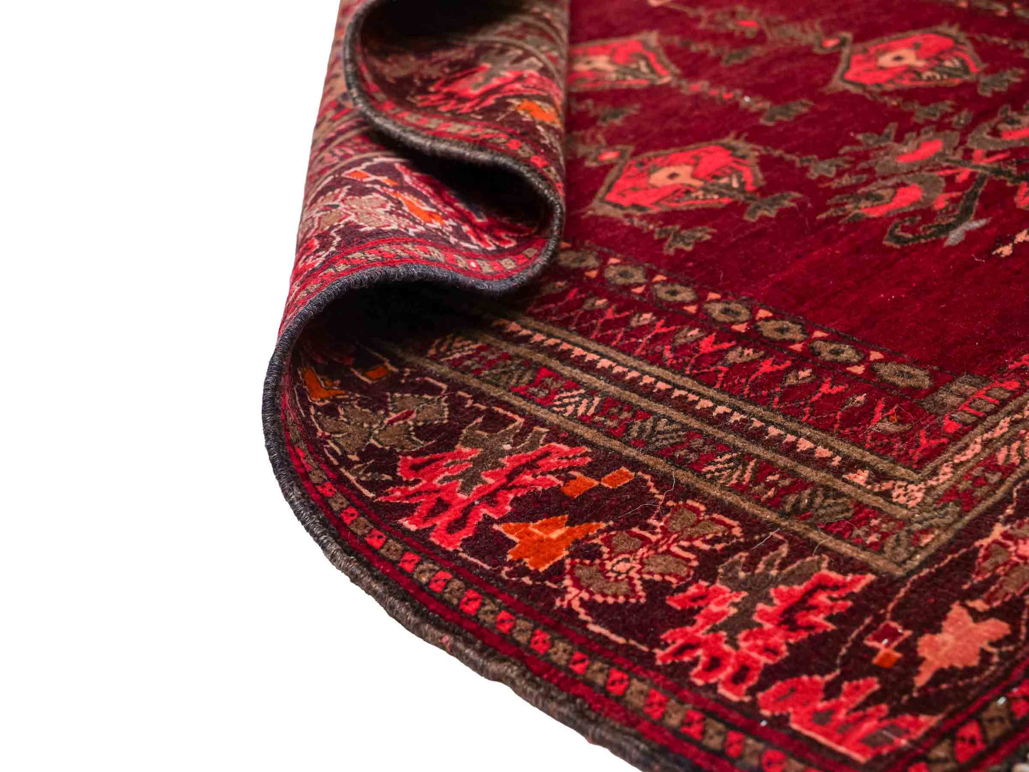Antiker, handgeknüpfter, afghanischer Belutsch Nomadenteppich aus Wolle von Khademi. Größe: 113 x 84 cm. Farbe: Rot. Verkauf durch JUPITER Intl.