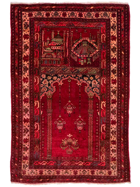 Antiker, handgeknüpfter, afghanischer Belutsch Nomadenteppich aus Wolle von Khademi. Größe: 115 x 80 cm. Farbe: Rot. Verkauf durch JUPITER Intl.