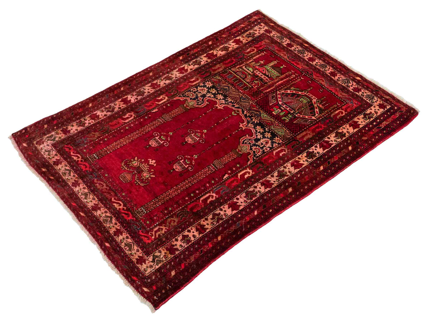 Antiker, handgeknüpfter, afghanischer Belutsch Nomadenteppich aus Wolle von Khademi. Größe: 115 x 80 cm. Farbe: Rot. Verkauf durch JUPITER Intl.