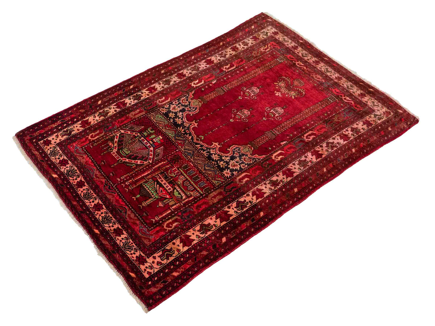 Antiker, handgeknüpfter, afghanischer Belutsch Nomadenteppich aus Wolle von Khademi. Größe: 115 x 80 cm. Farbe: Rot. Verkauf durch JUPITER Intl.