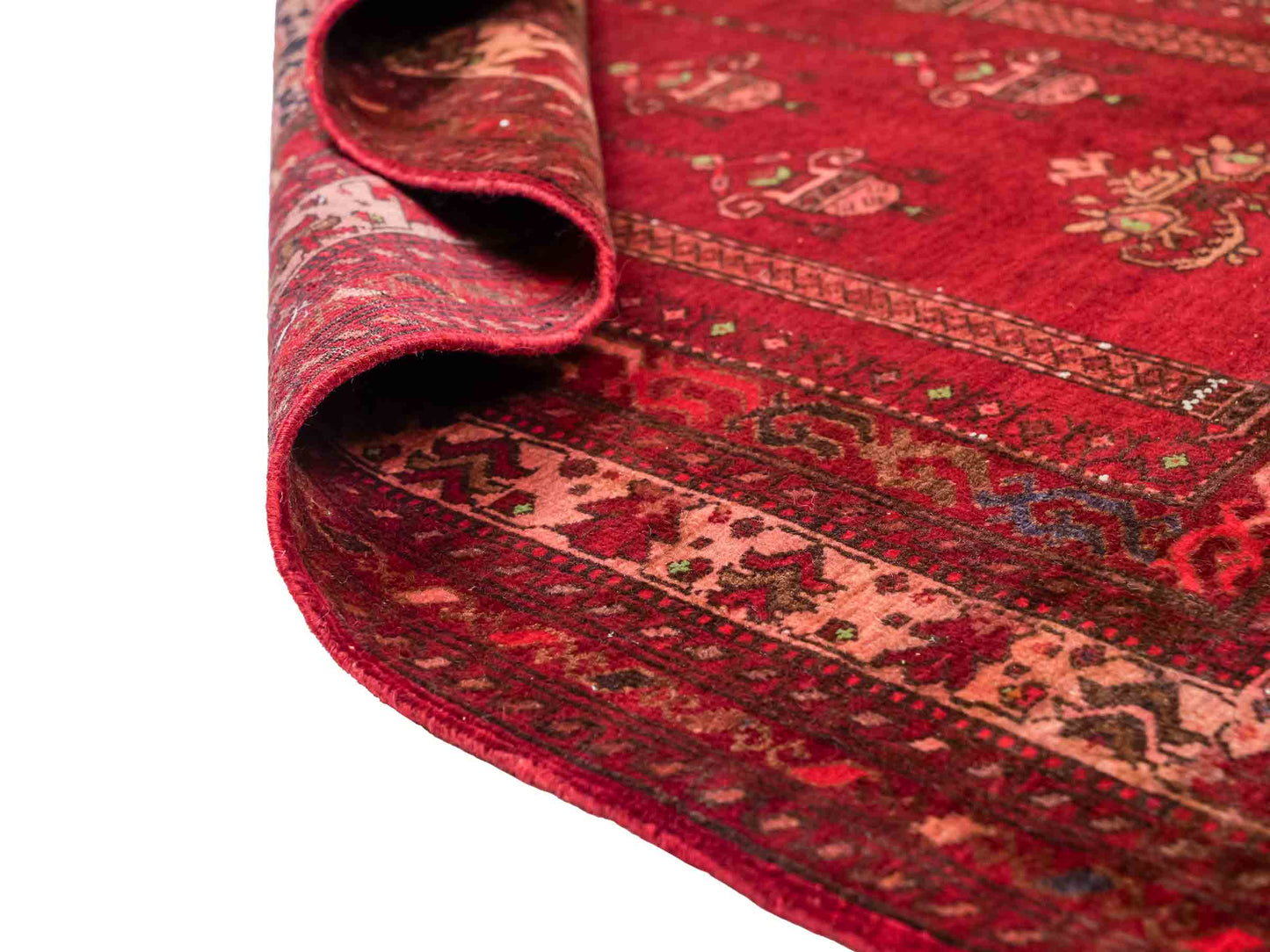 Antiker, handgeknüpfter, afghanischer Belutsch Nomadenteppich aus Wolle von Khademi. Größe: 115 x 80 cm. Farbe: Rot. Verkauf durch JUPITER Intl.