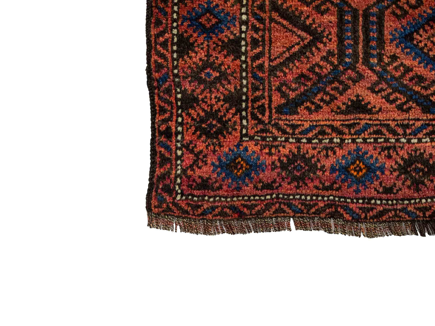 Antiker, handgeknüpfter, afghanischer Belutsch Nomadenteppich aus Wolle von Khademi. Größe: 117 x 77 cm. Farbe: Rot, blau. Verkauf durch JUPITER Intl.