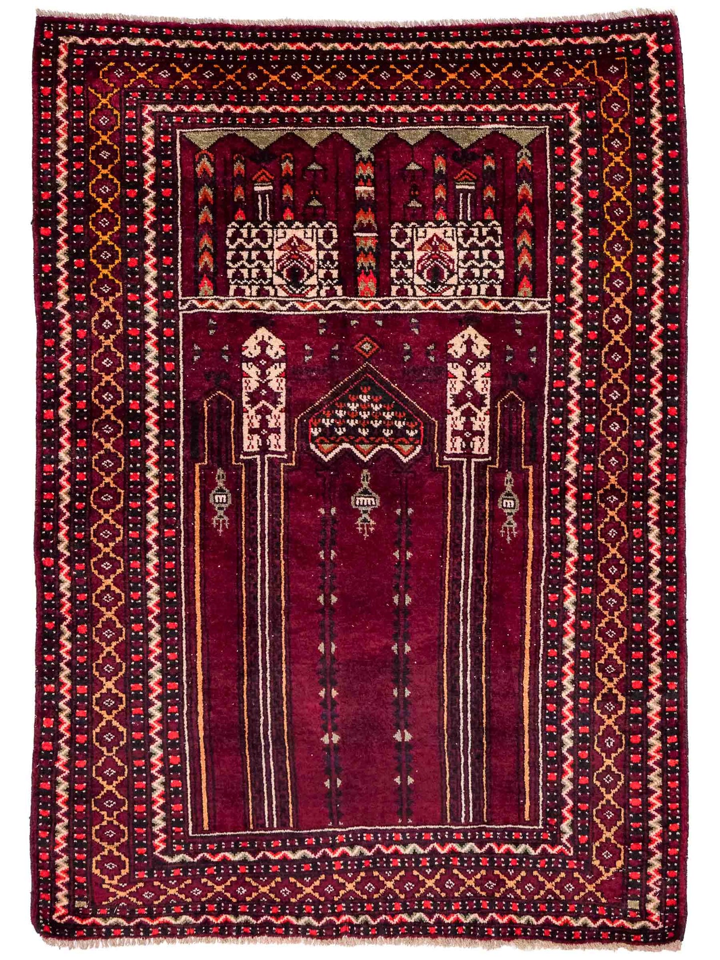 Antiker, handgeknüpfter, afghanischer Belutsch Nomadenteppich aus Wolle von Khademi. Größe: 122 x 84 cm. Farbe: Rot. Verkauf durch JUPITER Intl.