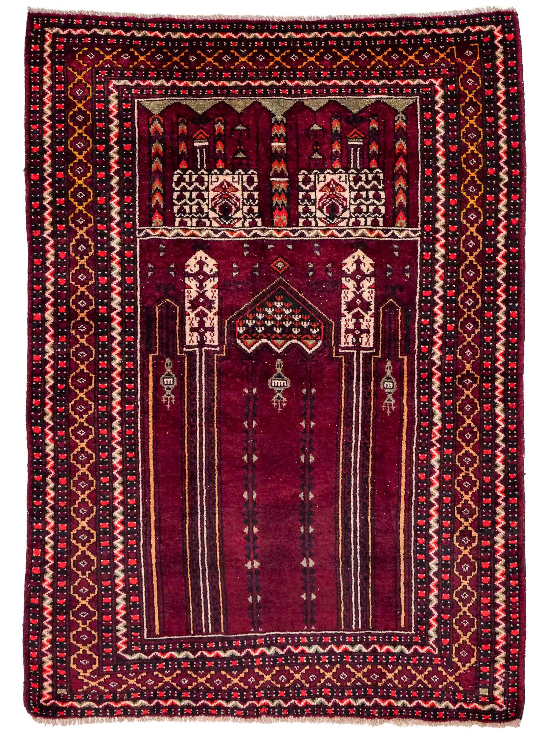 Antiker, handgeknüpfter, afghanischer Belutsch Nomadenteppich aus Wolle von Khademi. Größe: 122 x 84 cm. Farbe: Rot. Verkauf durch JUPITER Intl.