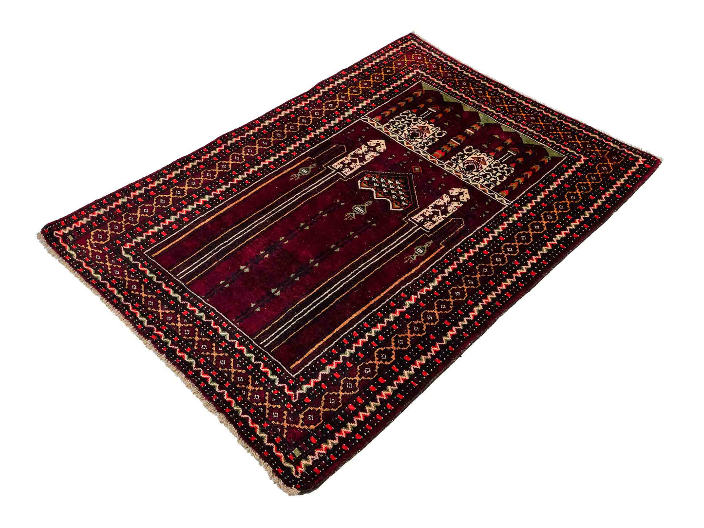Antiker, handgeknüpfter, afghanischer Belutsch Nomadenteppich aus Wolle von Khademi. Größe: 122 x 84 cm. Farbe: Rot. Verkauf durch JUPITER Intl.