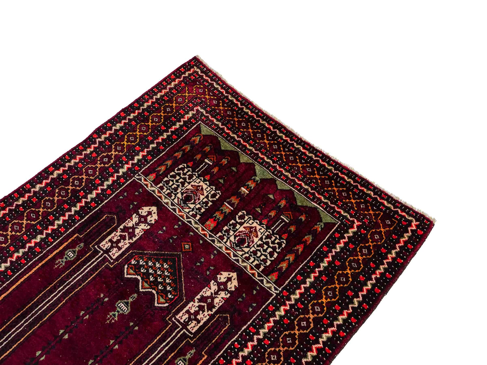 Antiker, handgeknüpfter, afghanischer Belutsch Nomadenteppich aus Wolle von Khademi. Größe: 122 x 84 cm. Farbe: Rot. Verkauf durch JUPITER Intl.