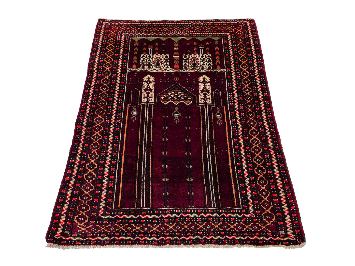 Antiker, handgeknüpfter, afghanischer Belutsch Nomadenteppich aus Wolle von Khademi. Größe: 122 x 84 cm. Farbe: Rot. Verkauf durch JUPITER Intl.