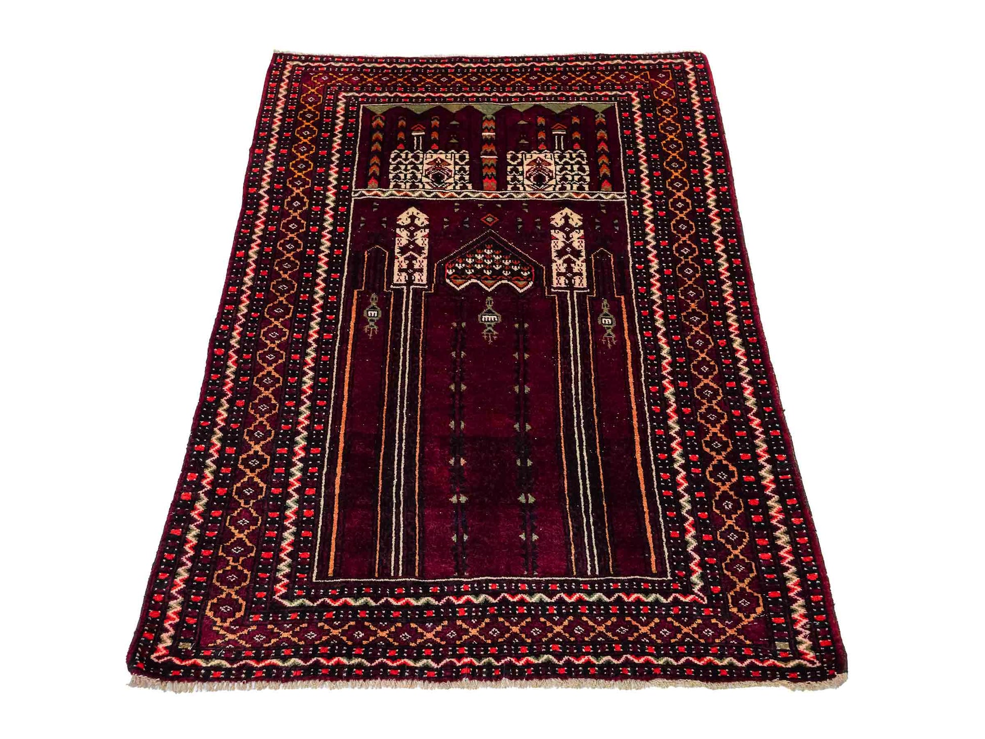Antiker, handgeknüpfter, afghanischer Belutsch Nomadenteppich aus Wolle von Khademi. Größe: 122 x 84 cm. Farbe: Rot. Verkauf durch JUPITER Intl.