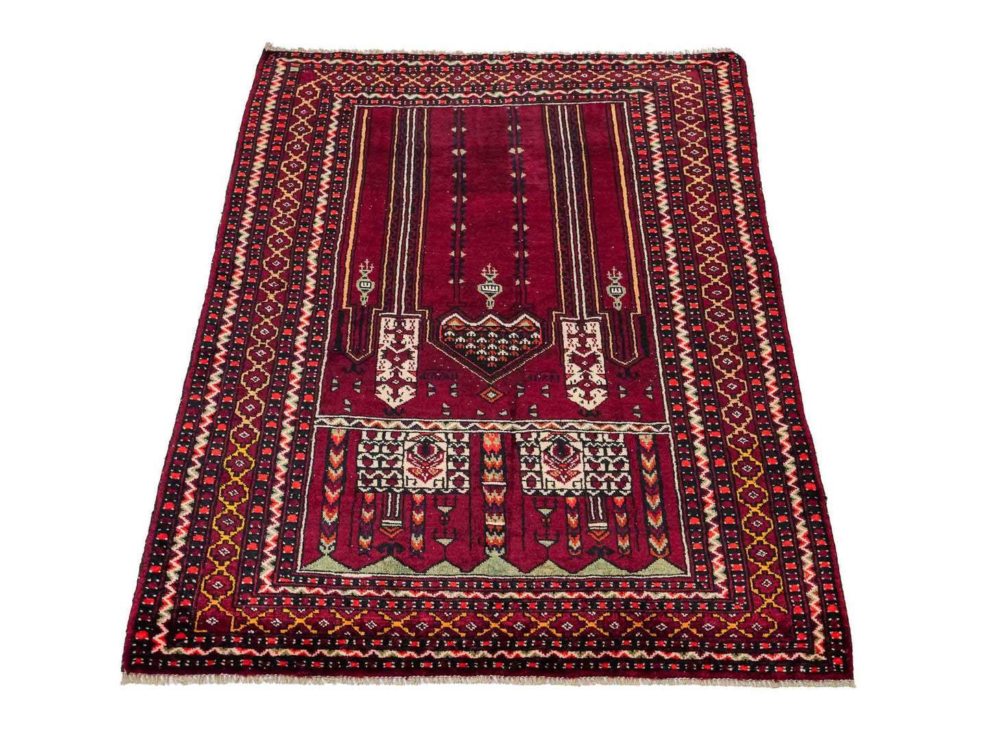 Antiker, handgeknüpfter, afghanischer Belutsch Nomadenteppich aus Wolle von Khademi. Größe: 122 x 84 cm. Farbe: Rot. Verkauf durch JUPITER Intl.