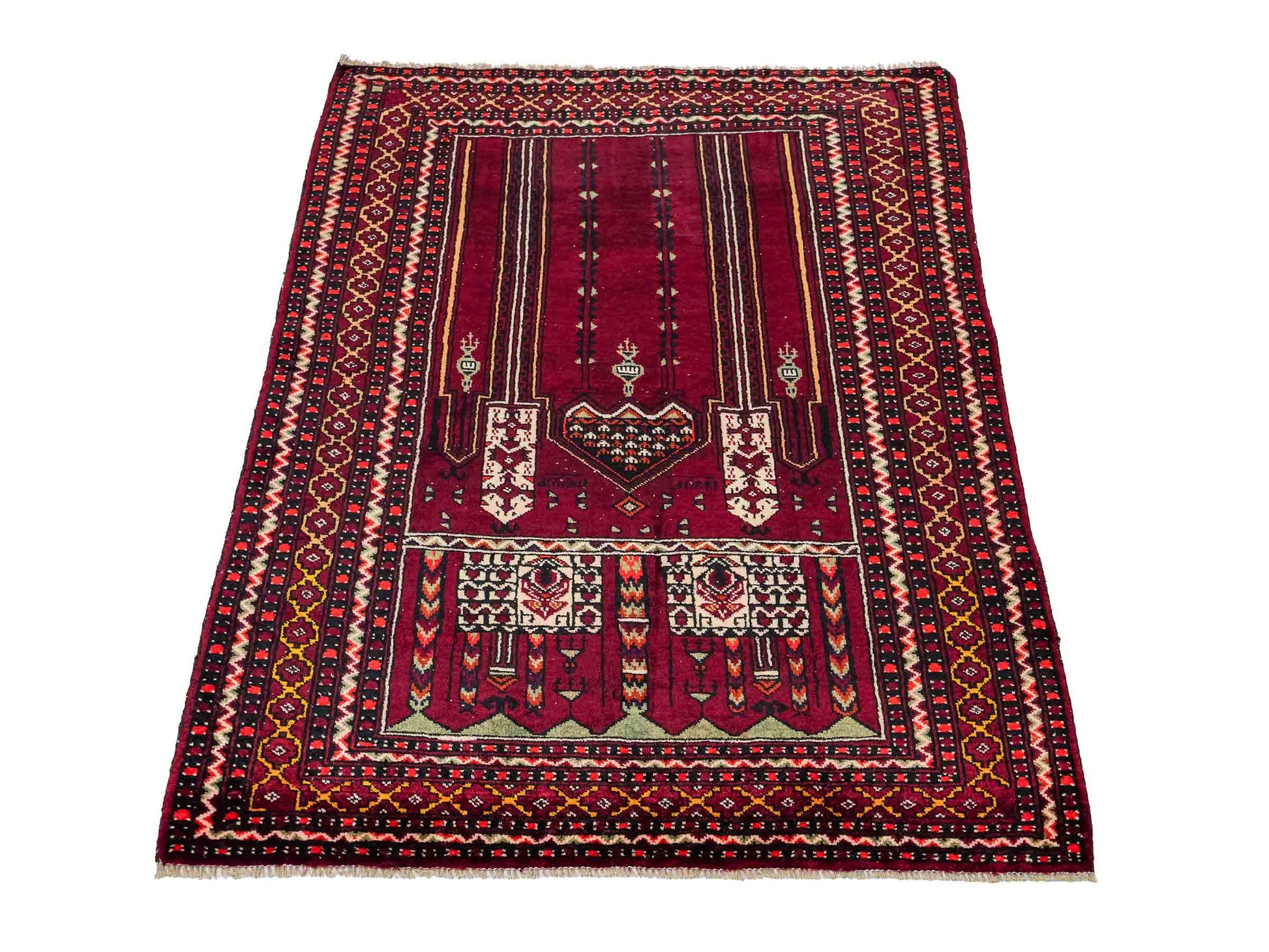 Antiker, handgeknüpfter, afghanischer Belutsch Nomadenteppich aus Wolle von Khademi. Größe: 122 x 84 cm. Farbe: Rot. Verkauf durch JUPITER Intl.