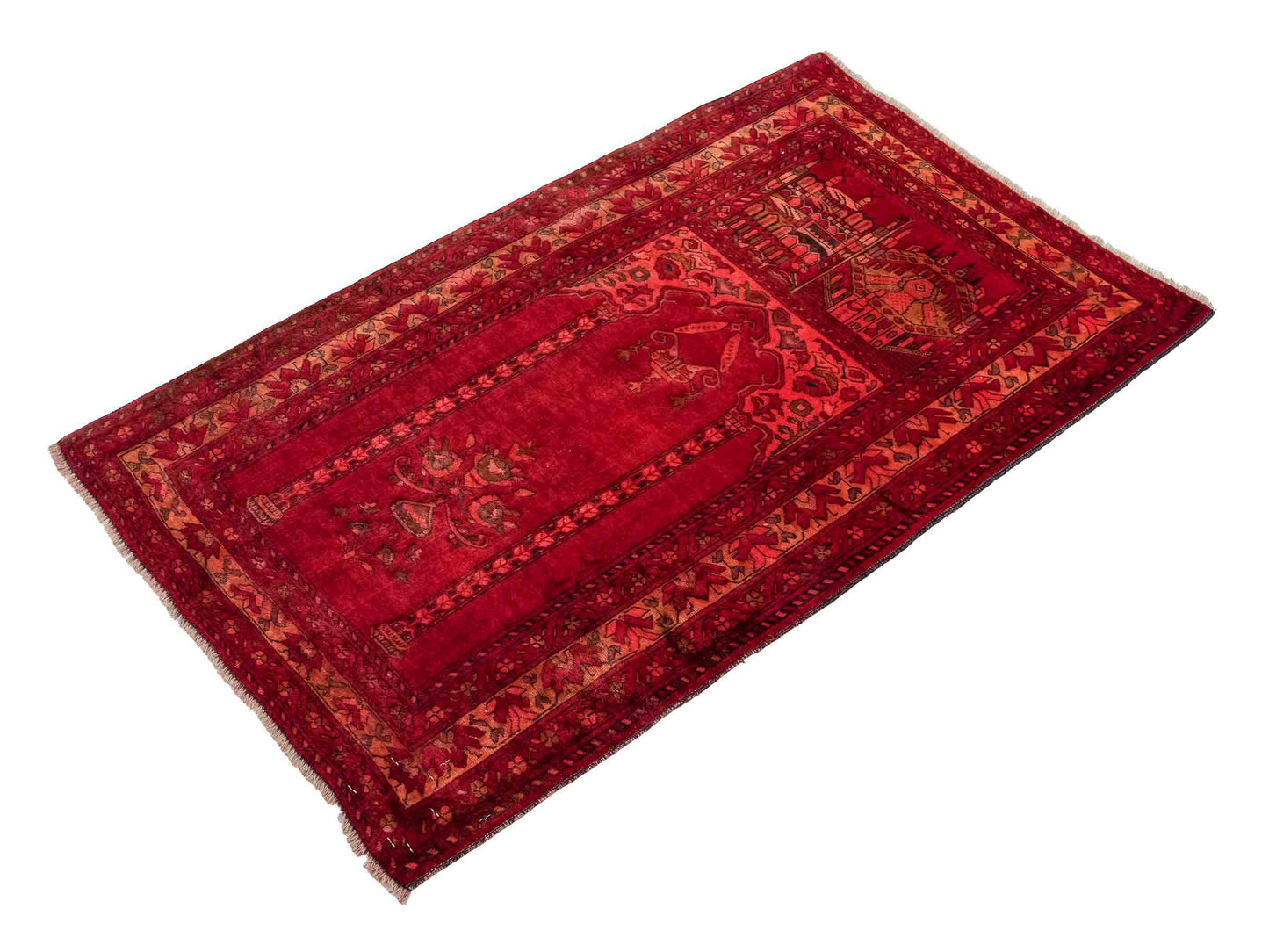 Antiker, handgeknüpfter, afghanischer Belutsch Nomadenteppich aus Wolle von Khademi. Größe: 125 x 75 cm. Farbe: Rot. Verkauf durch JUPITER Intl.