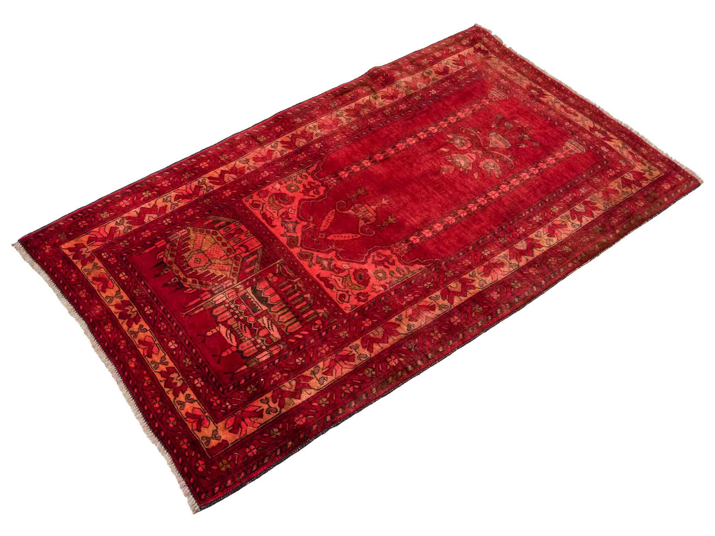 Antiker, handgeknüpfter, afghanischer Belutsch Nomadenteppich aus Wolle von Khademi. Größe: 125 x 75 cm. Farbe: Rot. Verkauf durch JUPITER Intl.