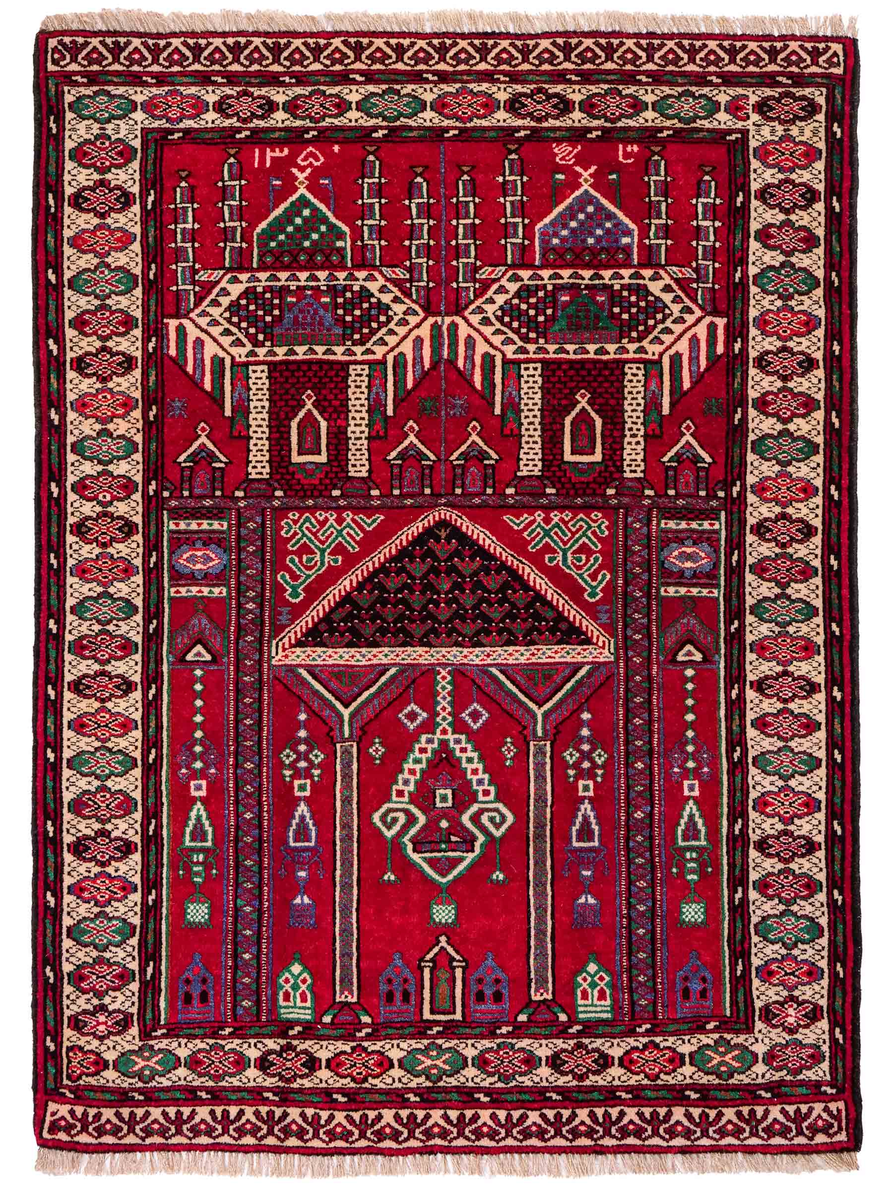 Antiker, handgeknüpfter, afghanischer Belutsch Nomadenteppich aus Wolle von Khademi. Größe: 125 x 91 cm. Farbe: Rot. Verkauf durch JUPITER Intl.