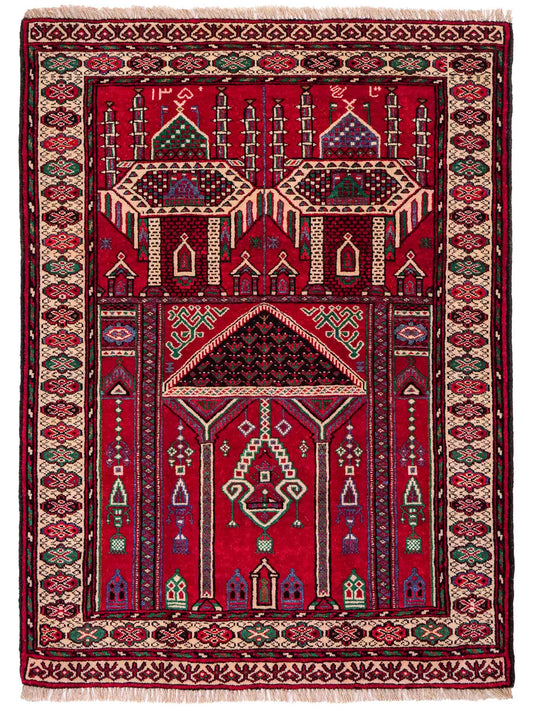 Antiker, handgeknüpfter, afghanischer Belutsch Nomadenteppich aus Wolle von Khademi. Größe: 125 x 91 cm. Farbe: Rot. Verkauf durch JUPITER Intl.