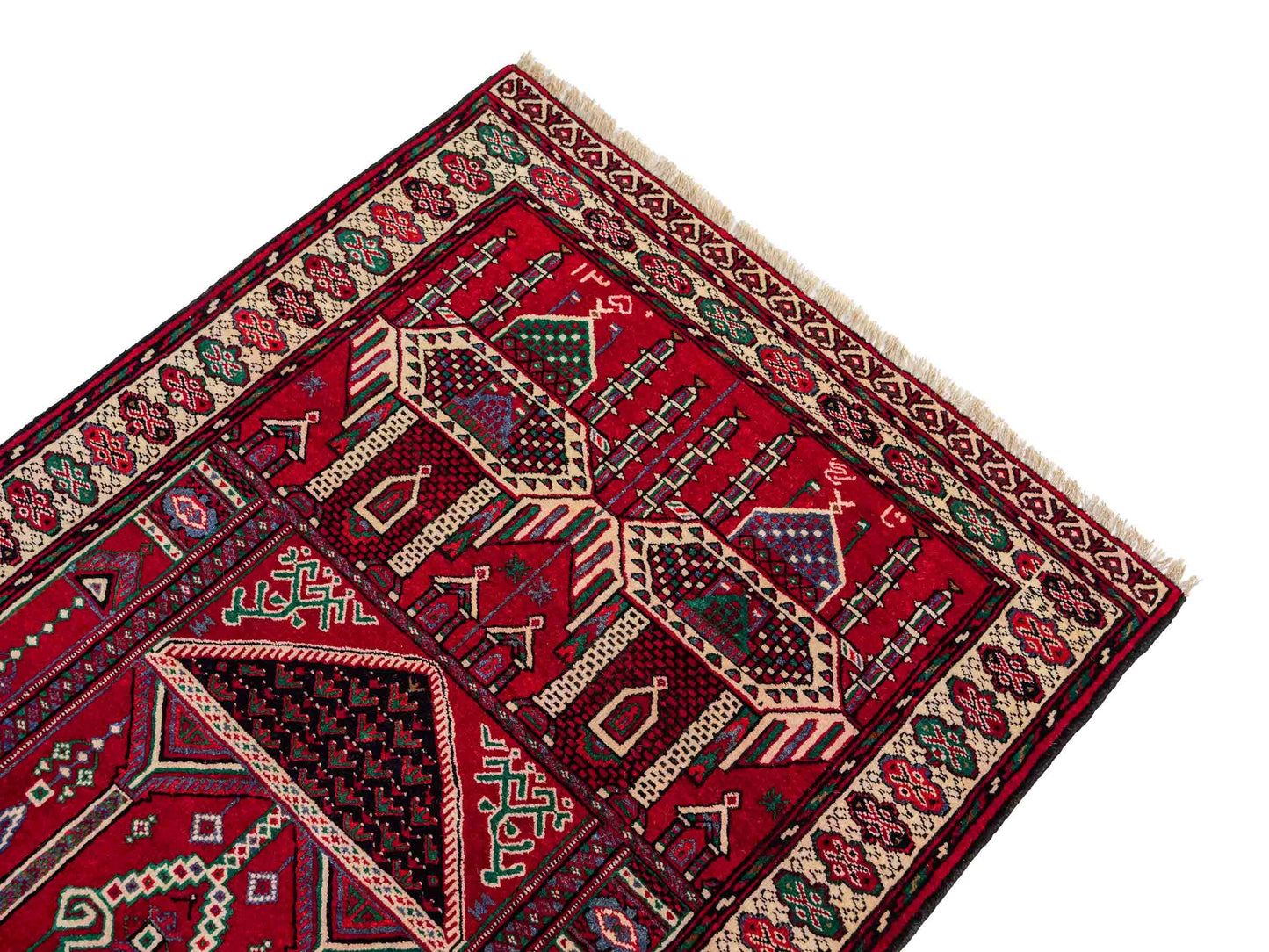 Antiker, handgeknüpfter, afghanischer Belutsch Nomadenteppich aus Wolle von Khademi. Größe: 125 x 91 cm. Farbe: Rot. Verkauf durch JUPITER Intl.